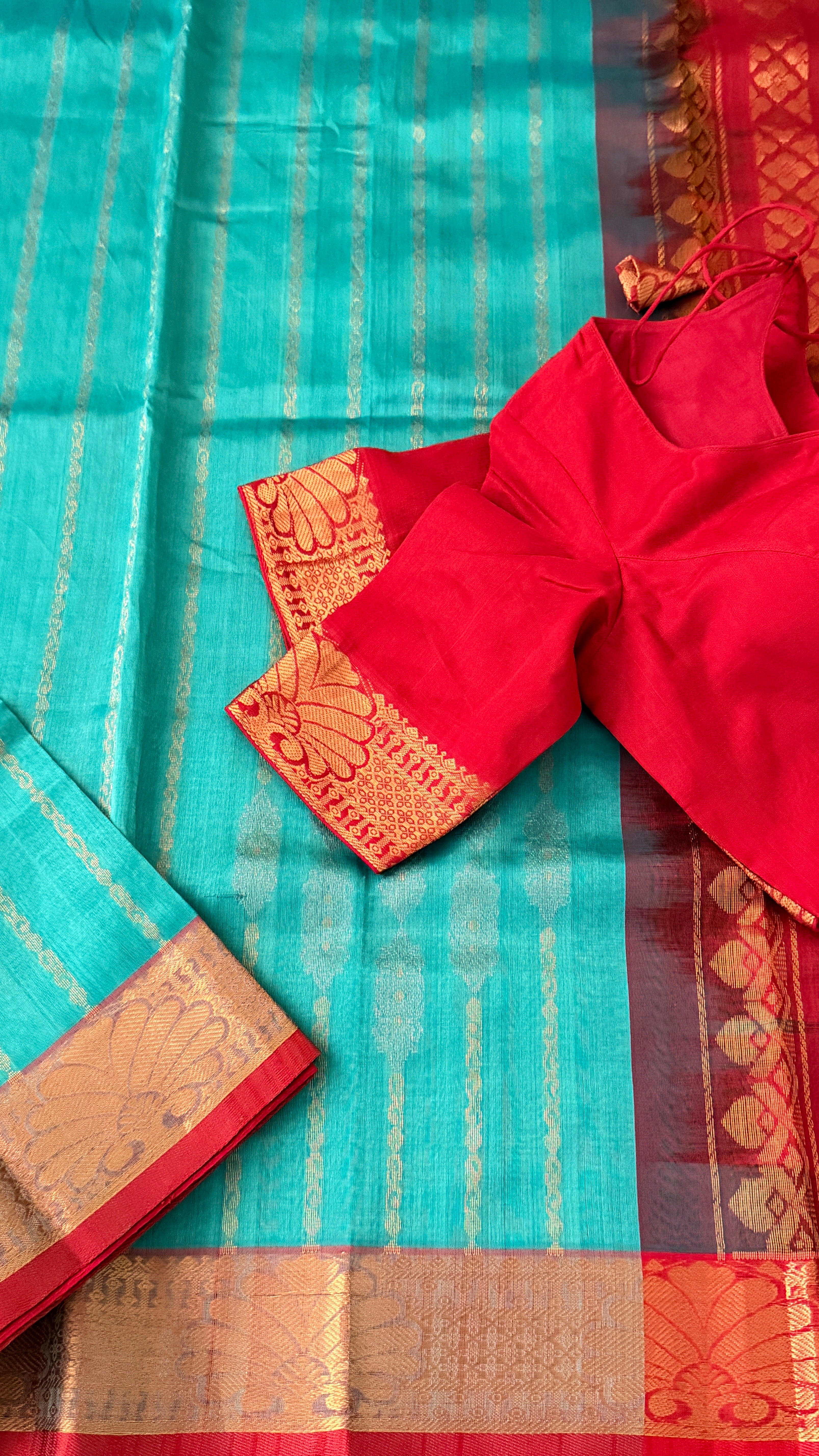 Blue & Red Mangalagiri Silk Saree