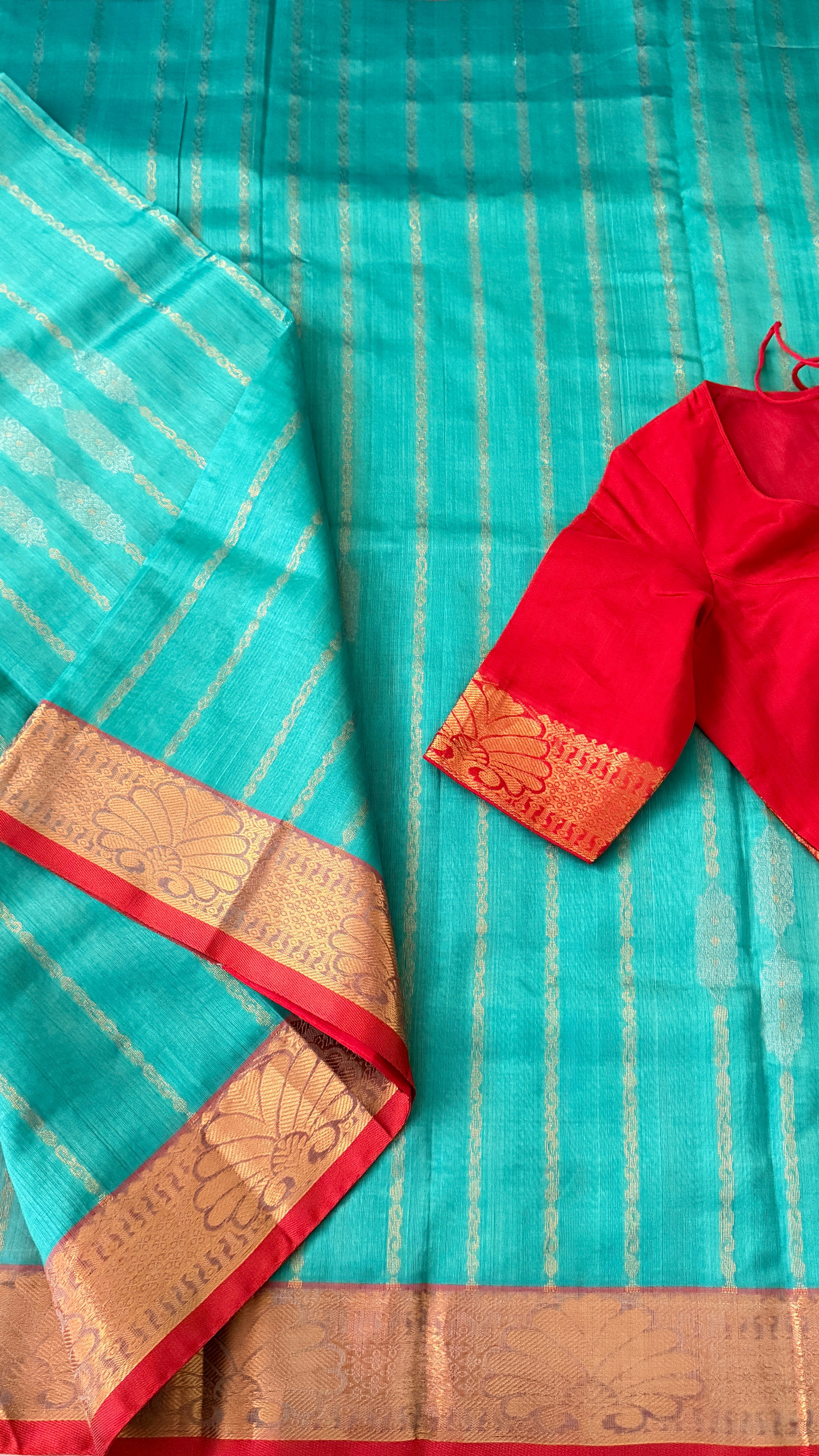 Blue & Red Mangalagiri Silk Saree