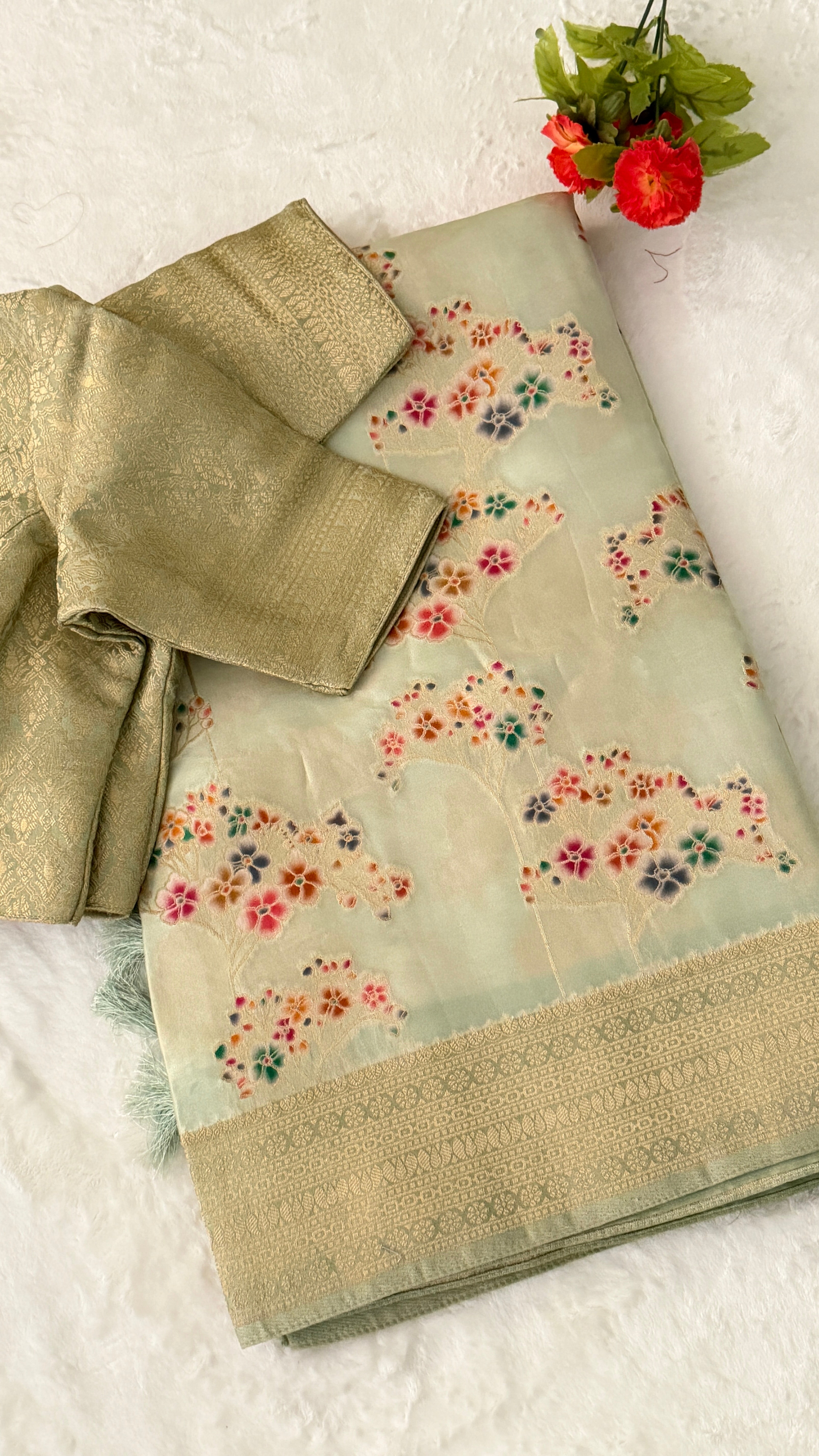 Mint Green Bouquet Banaras Saree