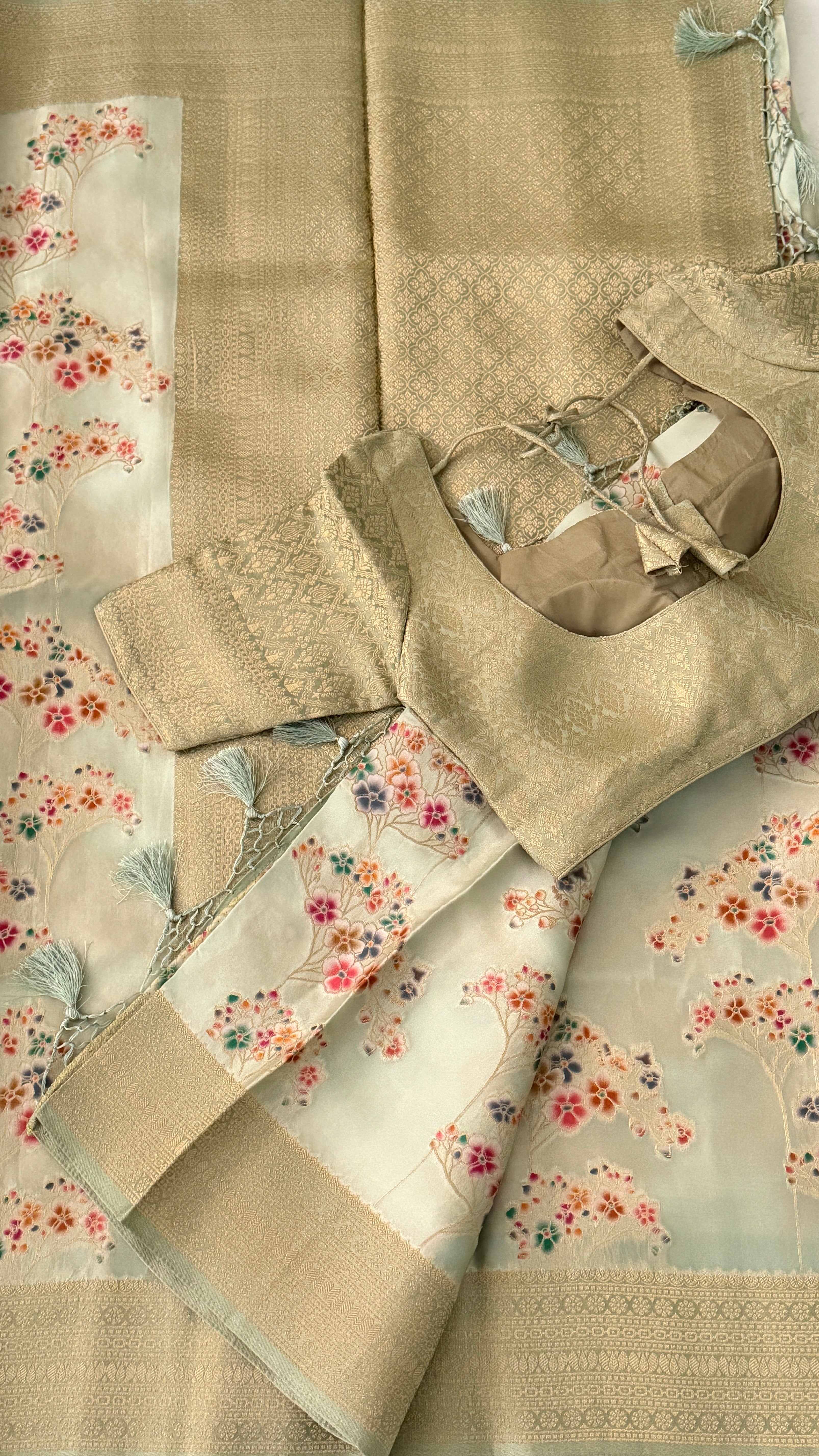 Mint Green Bouquet Banaras Saree