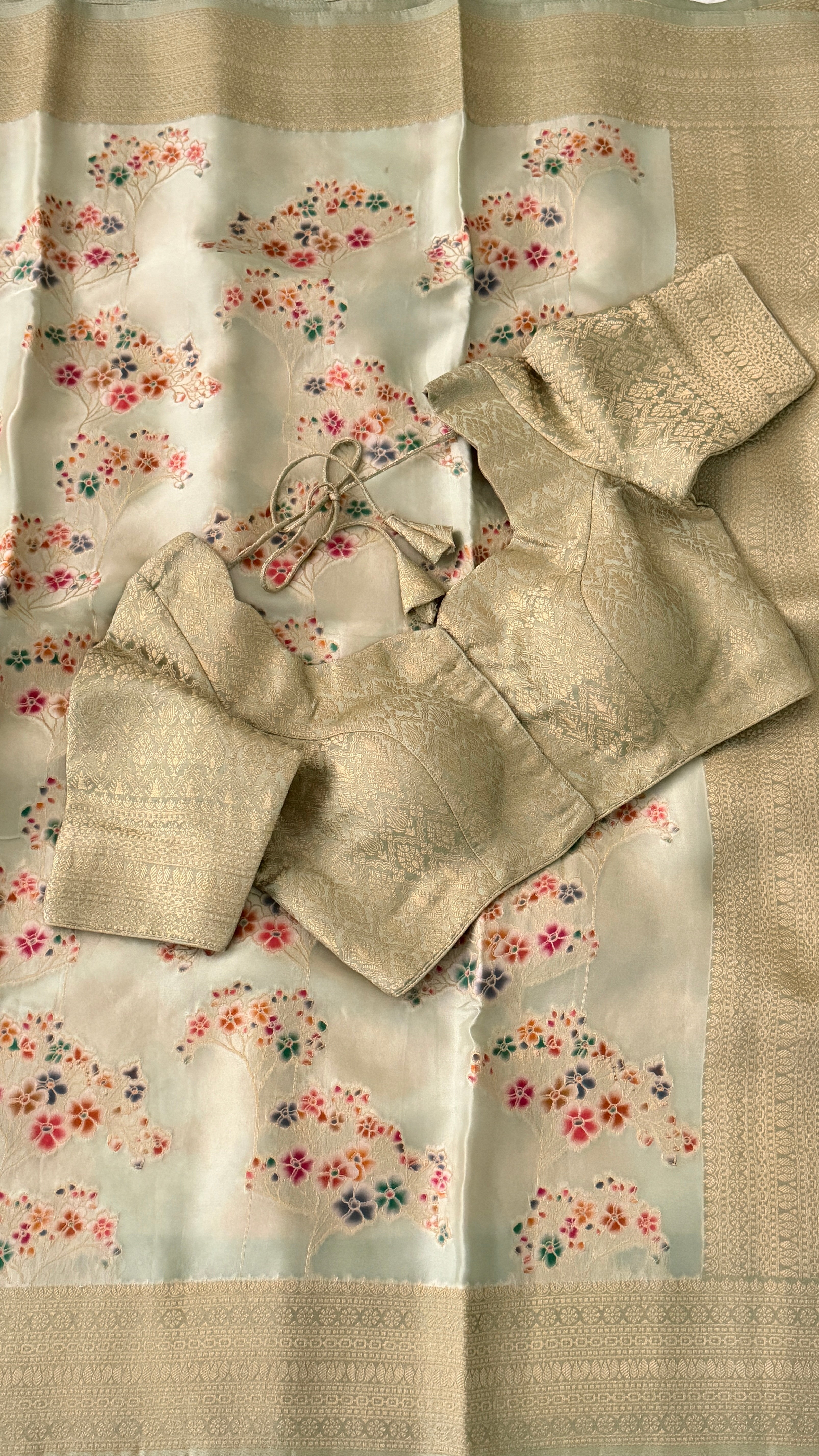 Mint Green Bouquet Banaras Saree