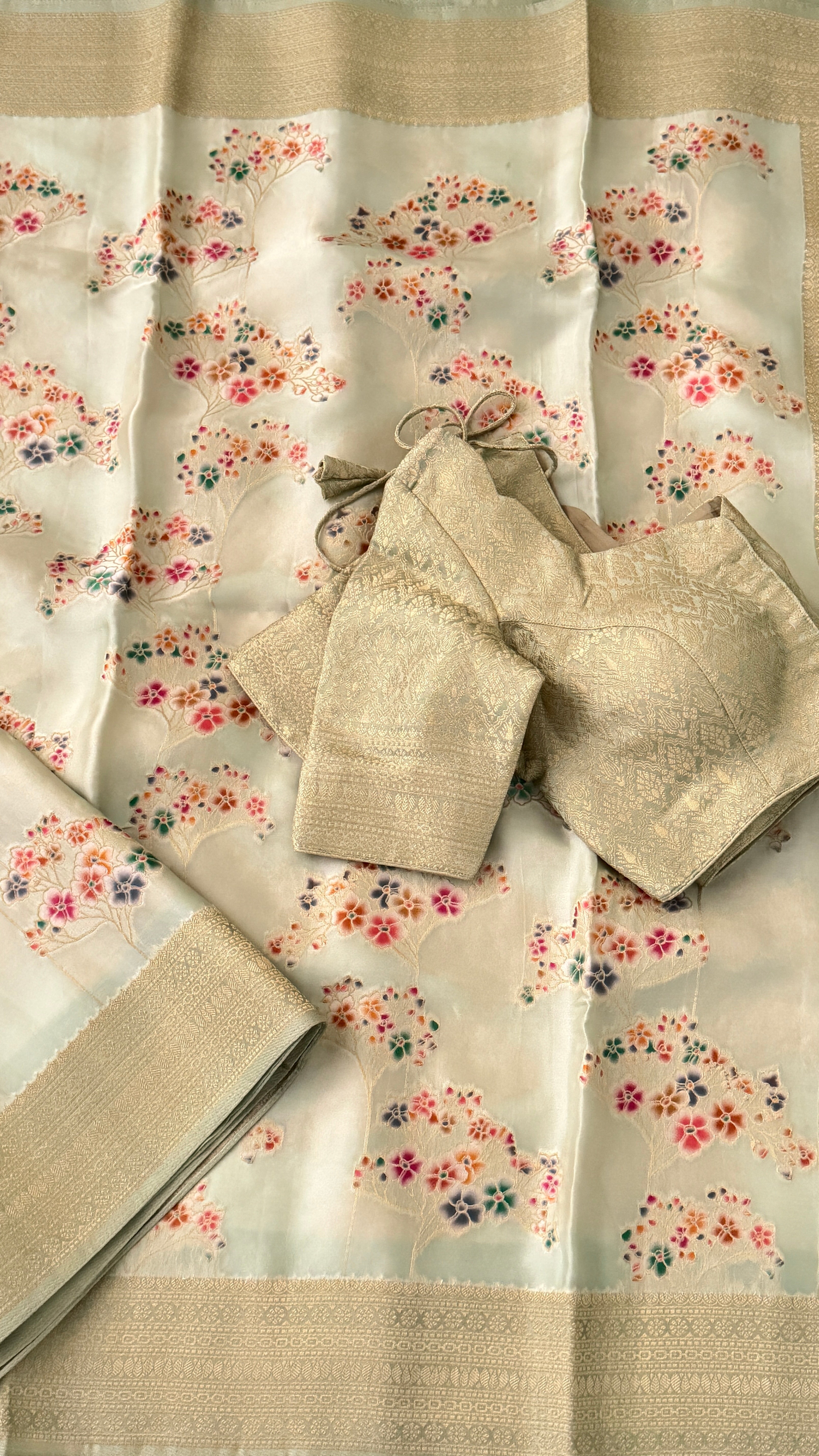 Mint Green Bouquet Banaras Saree