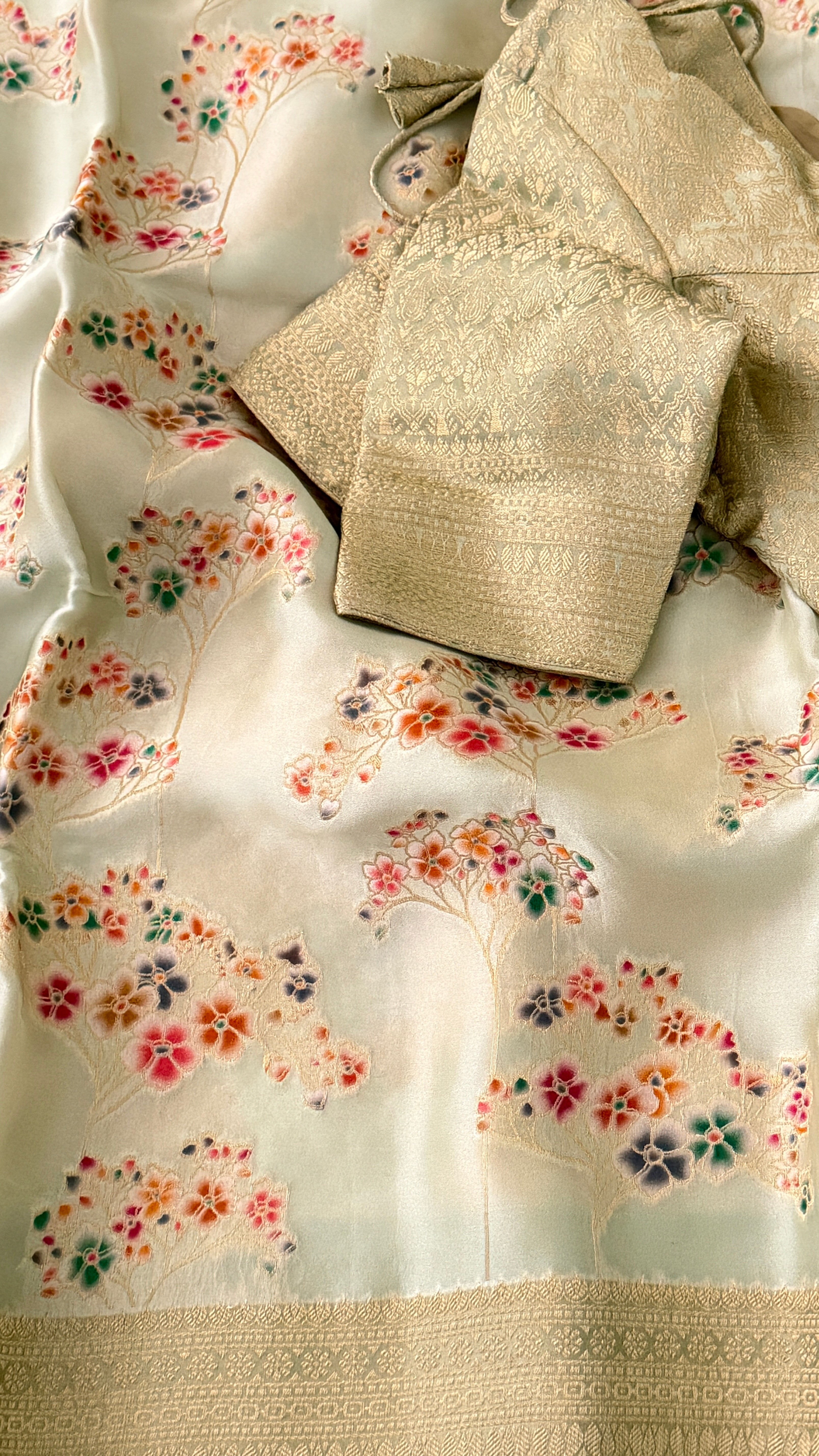 Mint Green Bouquet Banaras Saree