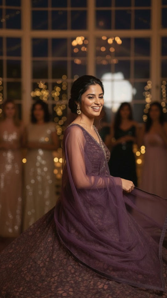 Wine Floral Organza Gown