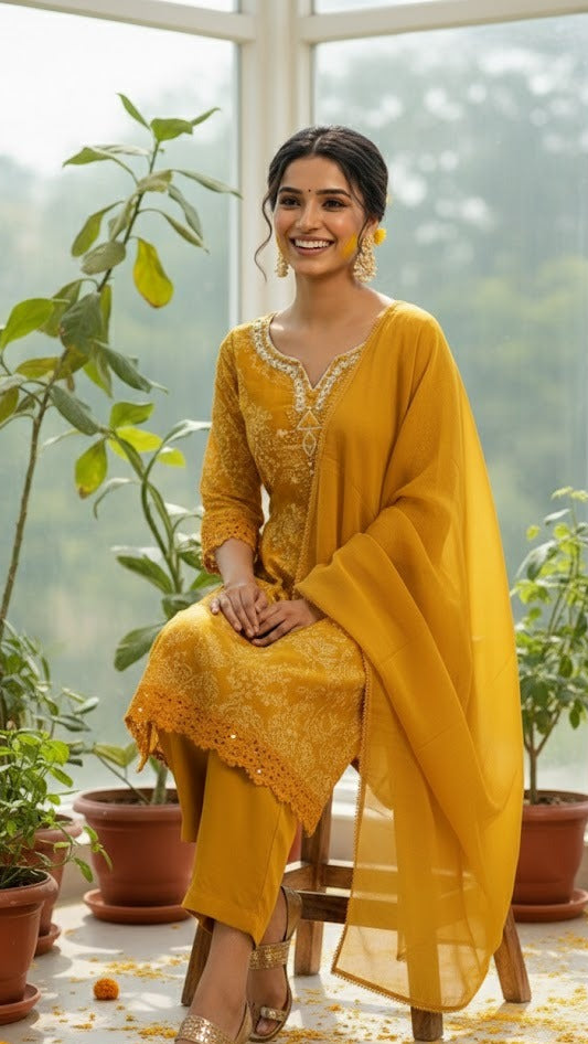 Marigold Embroidered Suit