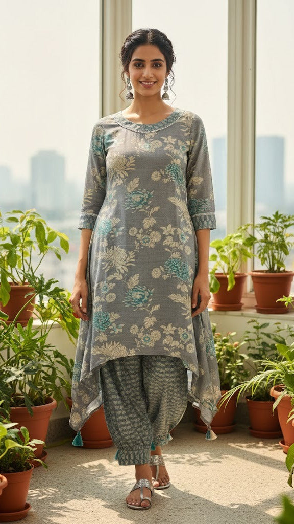 Grey Floral Suit