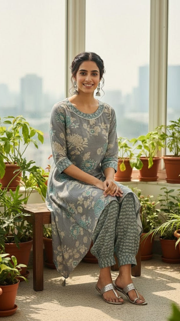 Grey Floral Suit