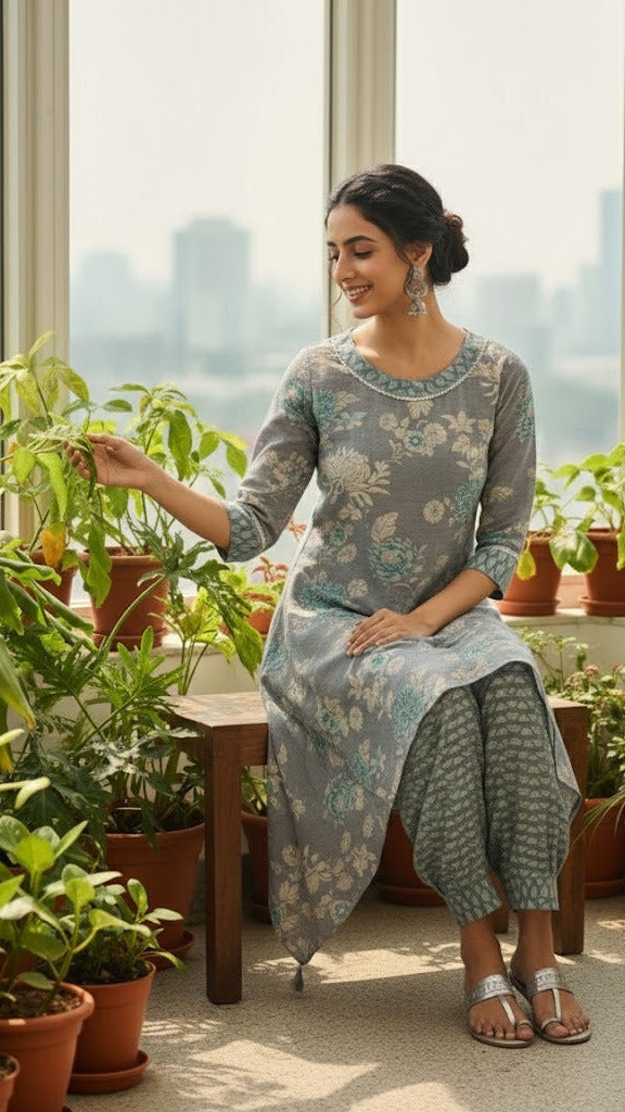 Grey Floral Suit