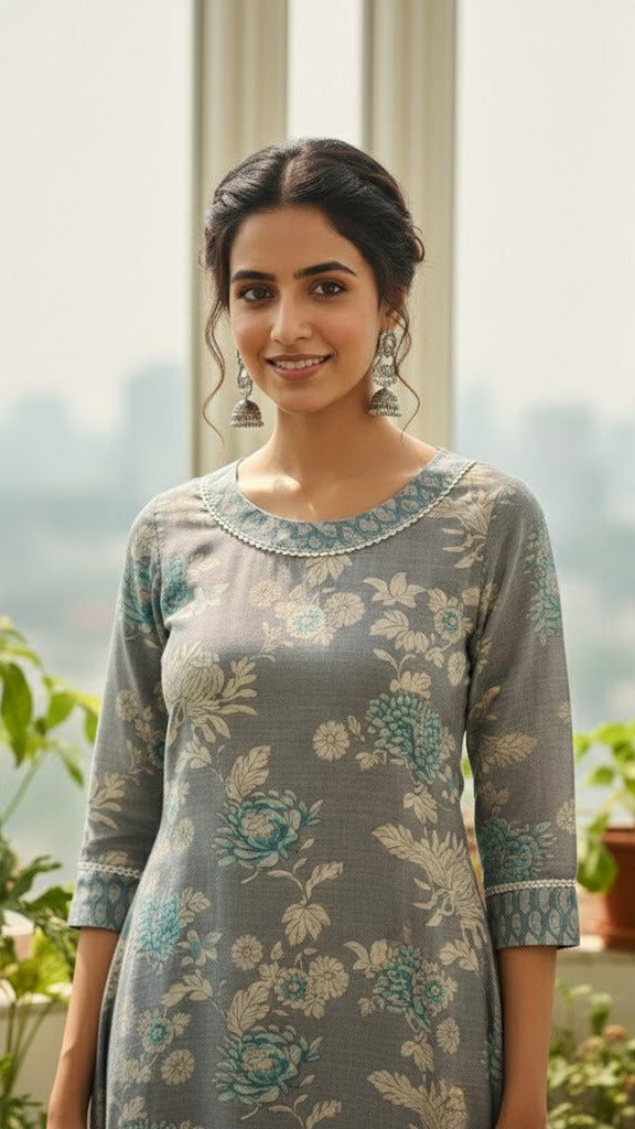 Grey Floral Suit