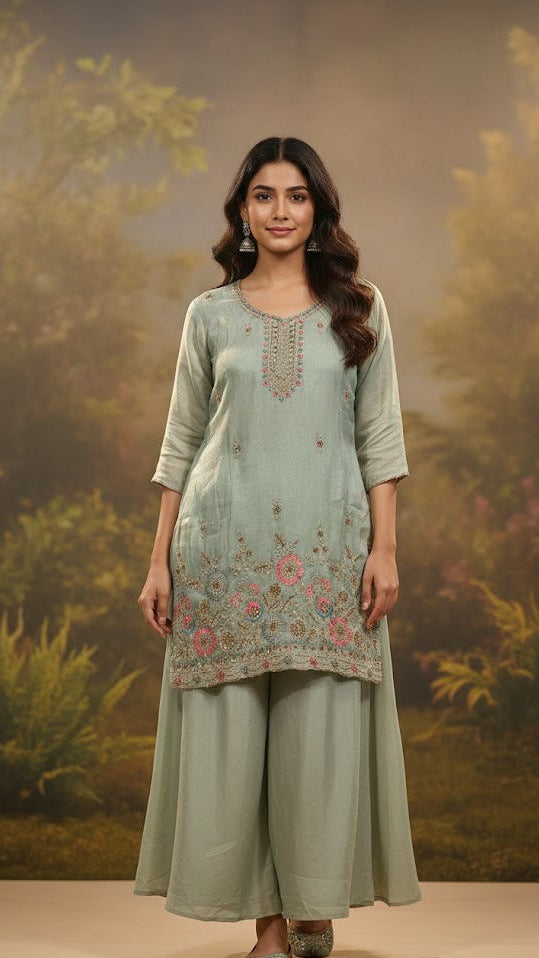 Sage Pastel Floral Sharara