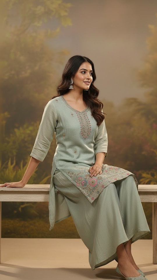 Sage Pastel Floral Sharara