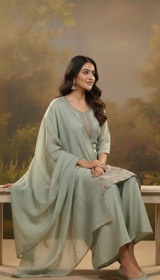 Sage Pastel Floral Sharara