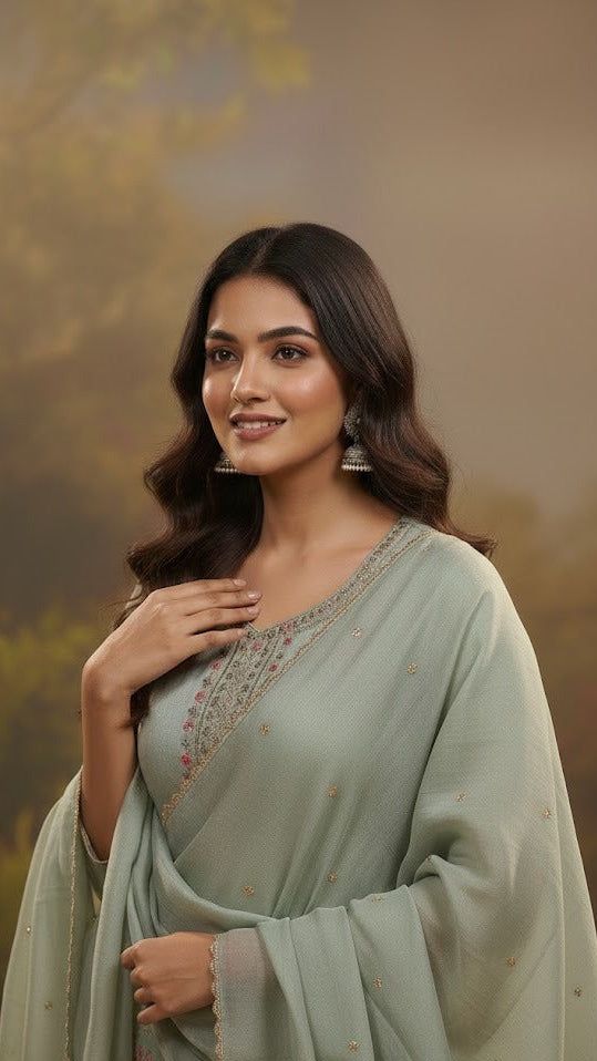 Sage Pastel Floral Sharara