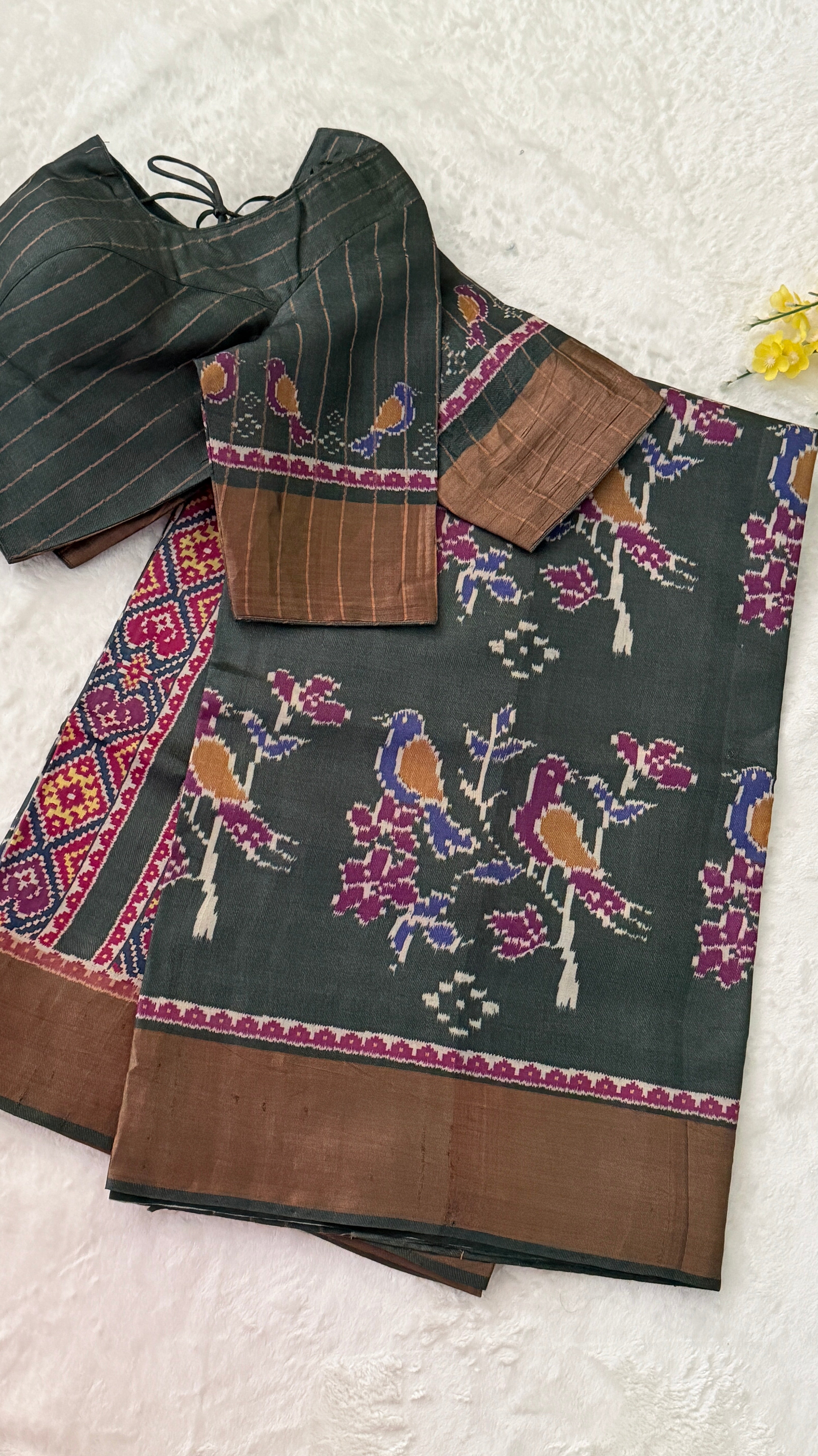 Grey Patola Tussar Banaras Saree