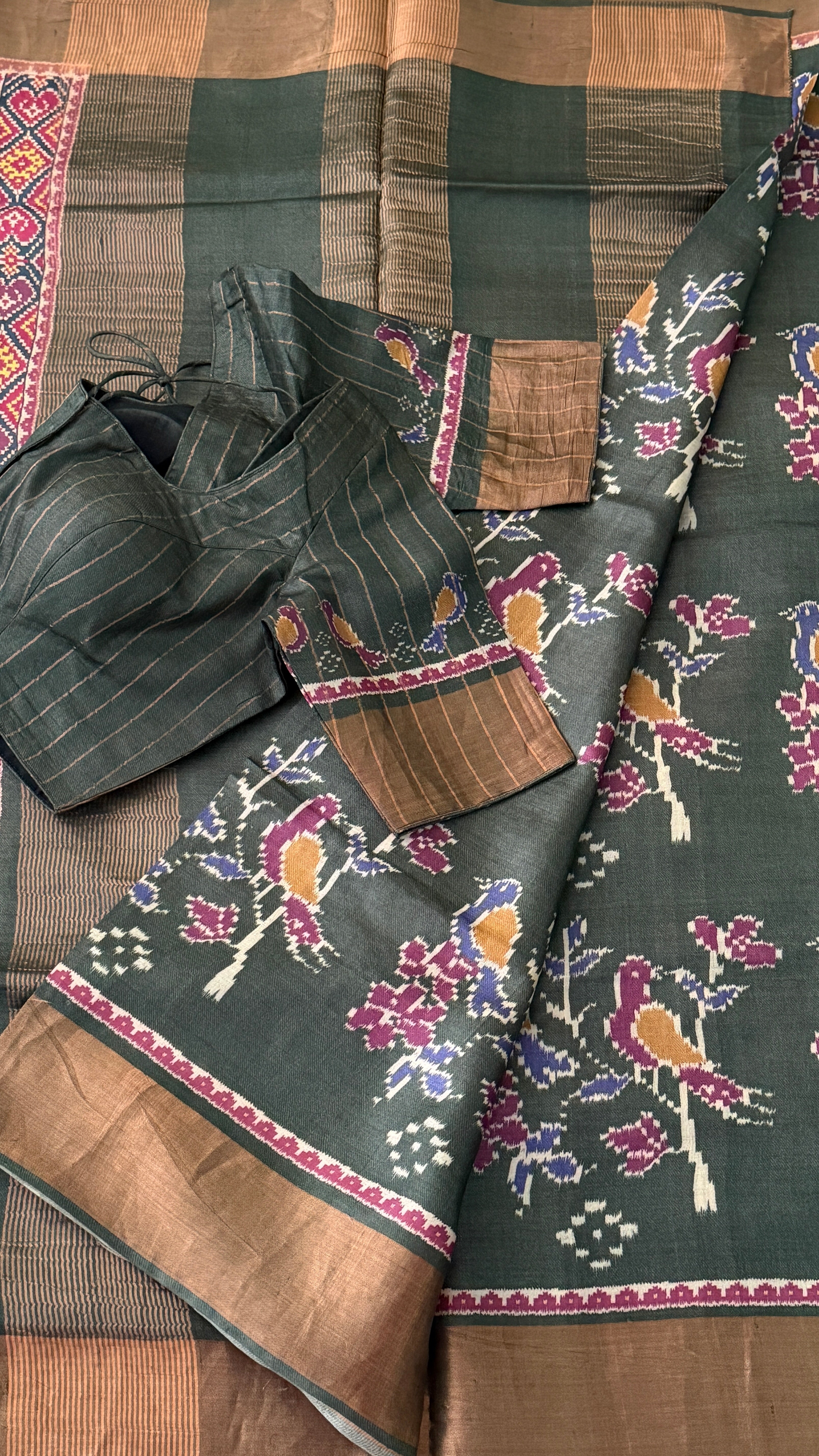 Grey Patola Tussar Banaras Saree
