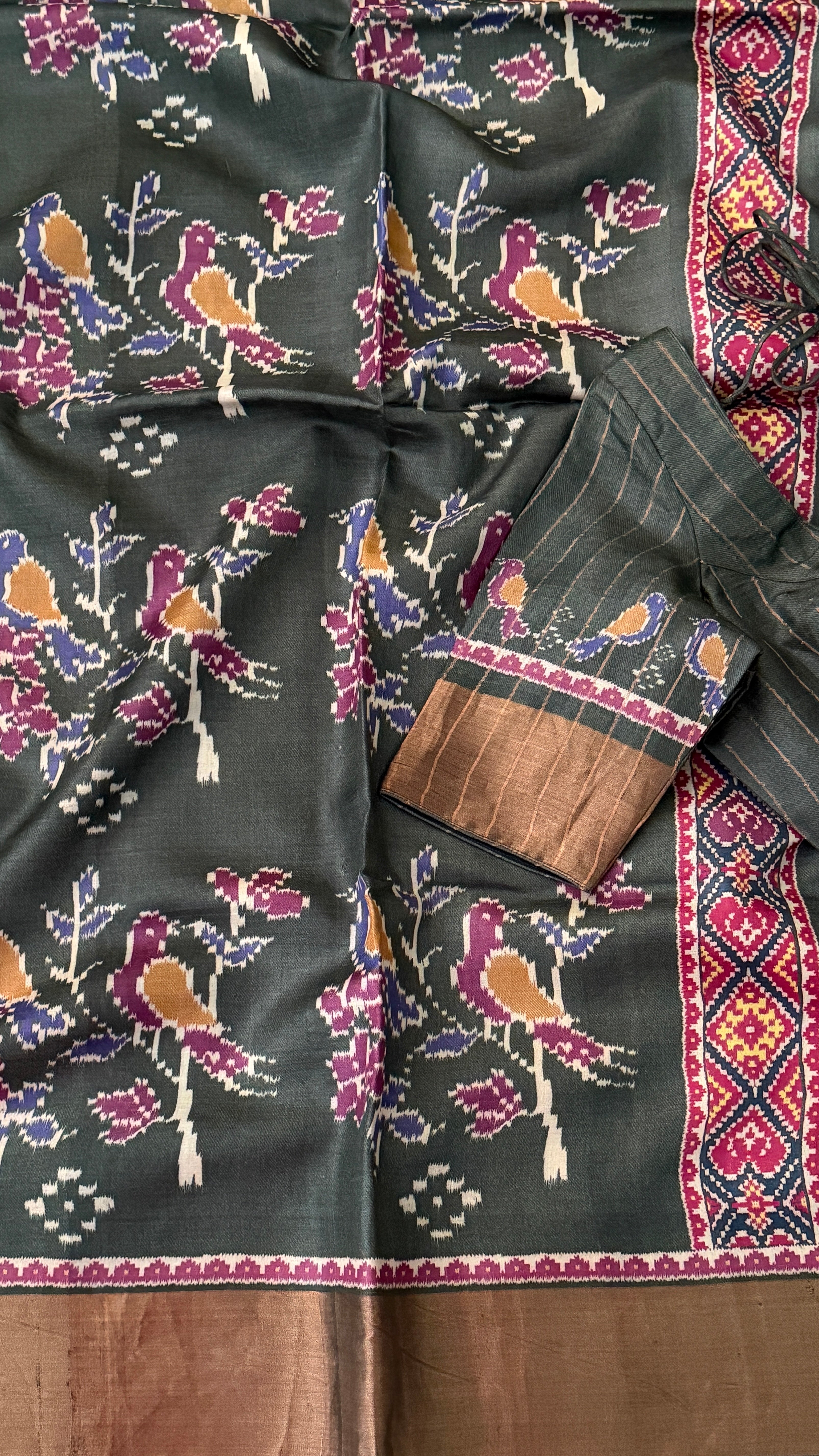 Grey Patola Tussar Banaras Saree