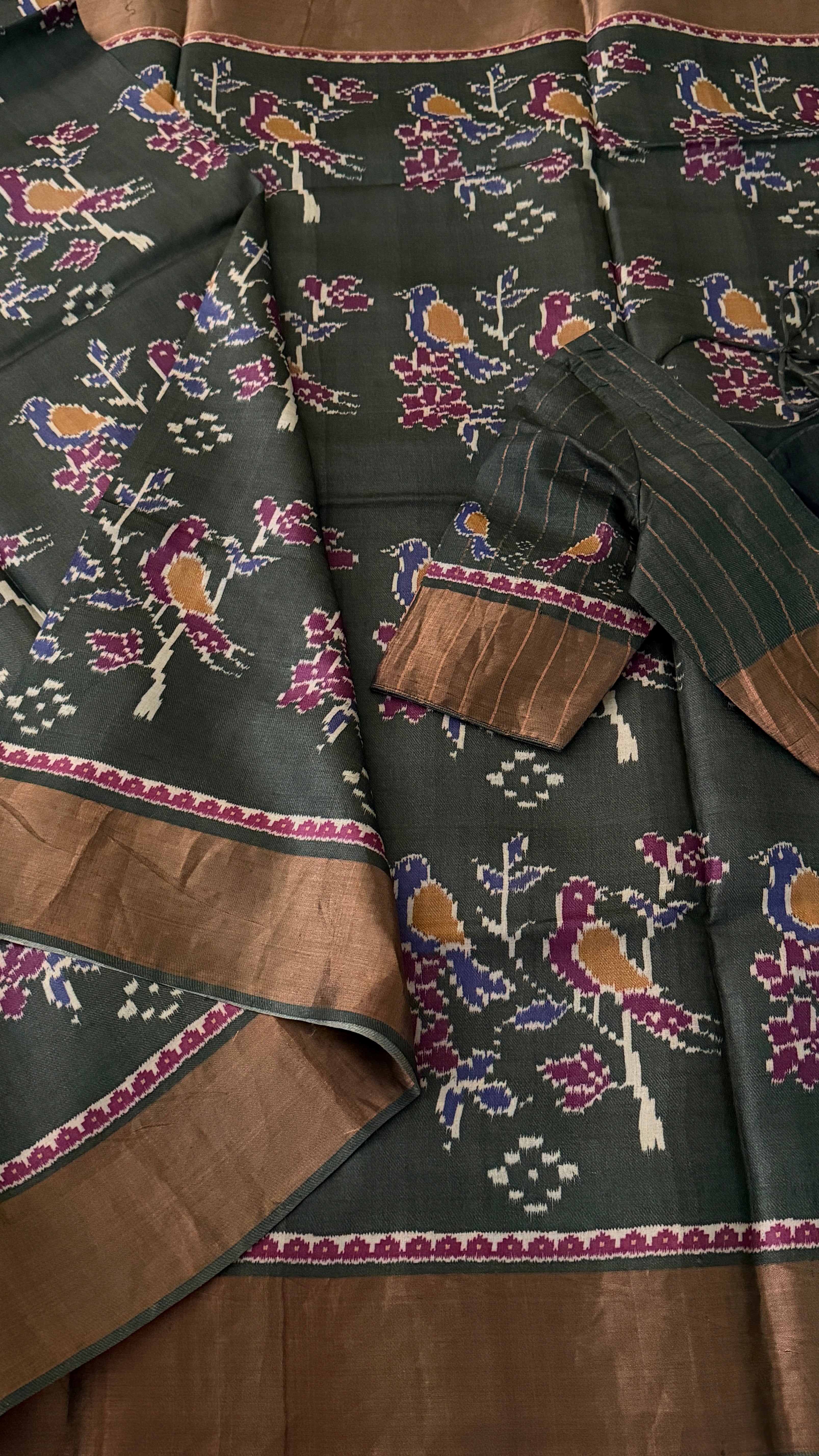 Grey Patola Tussar Banaras Saree