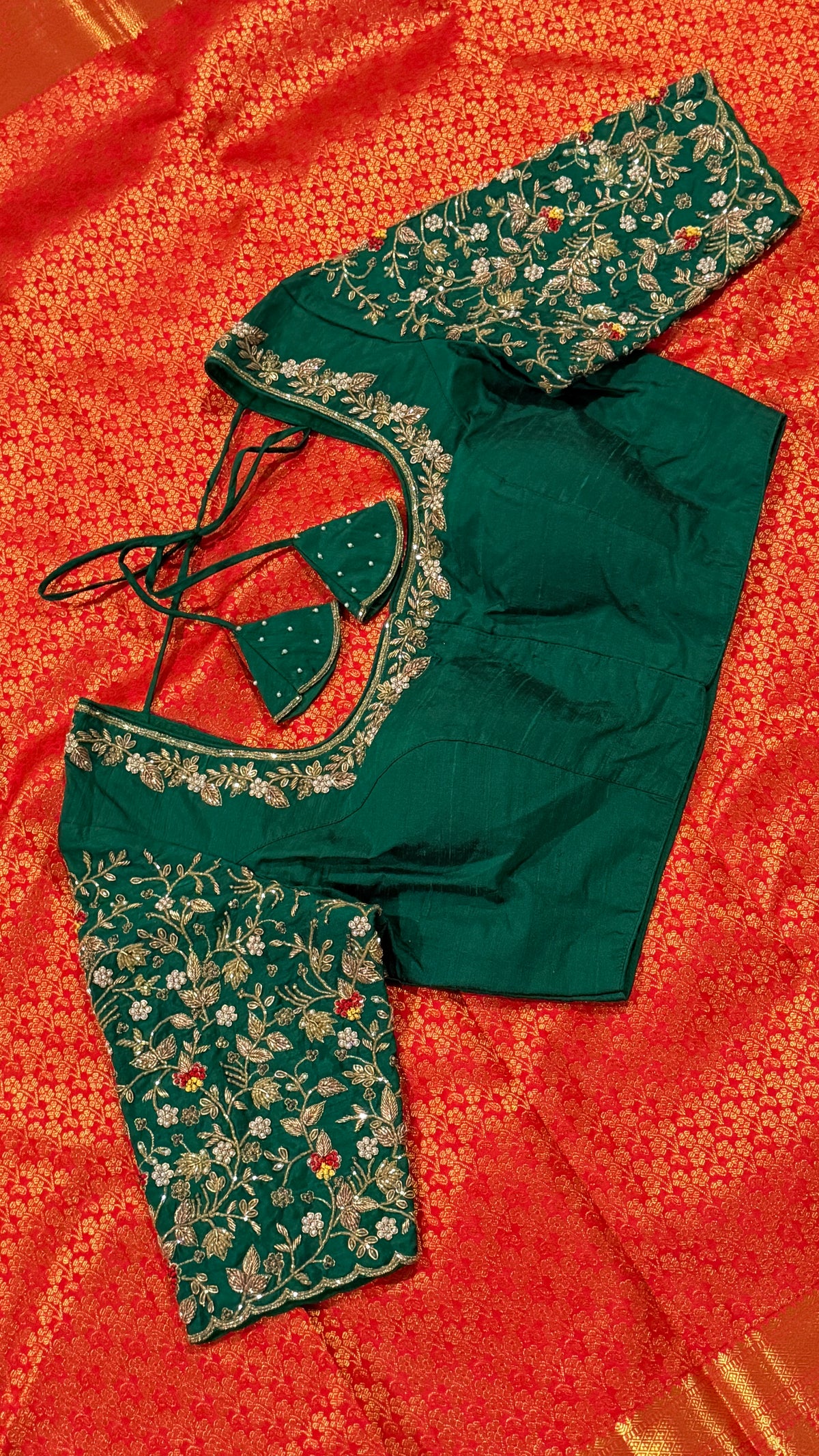 Bottle Green Raw Silk Blouse
