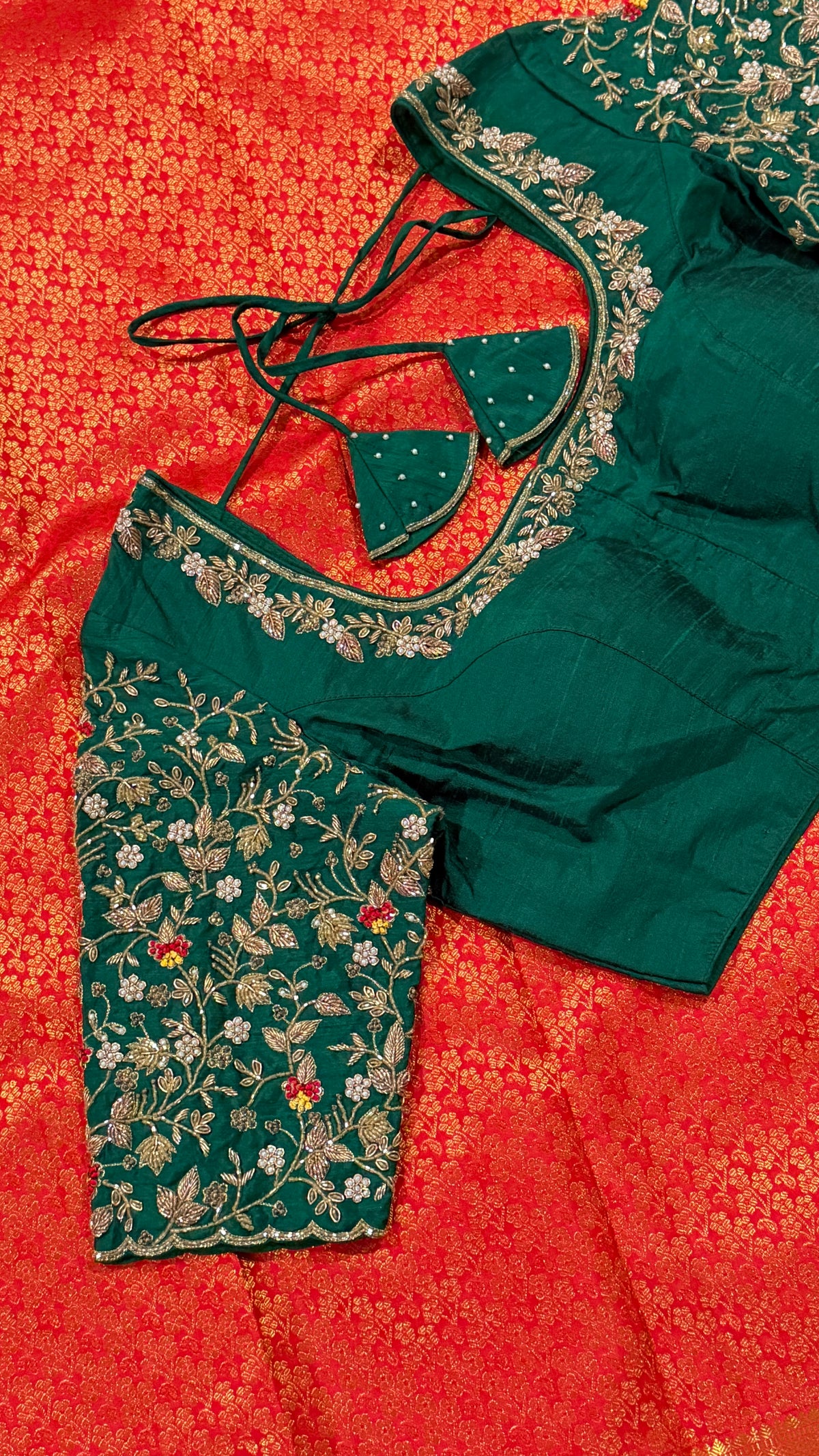 Bottle Green Raw Silk Blouse