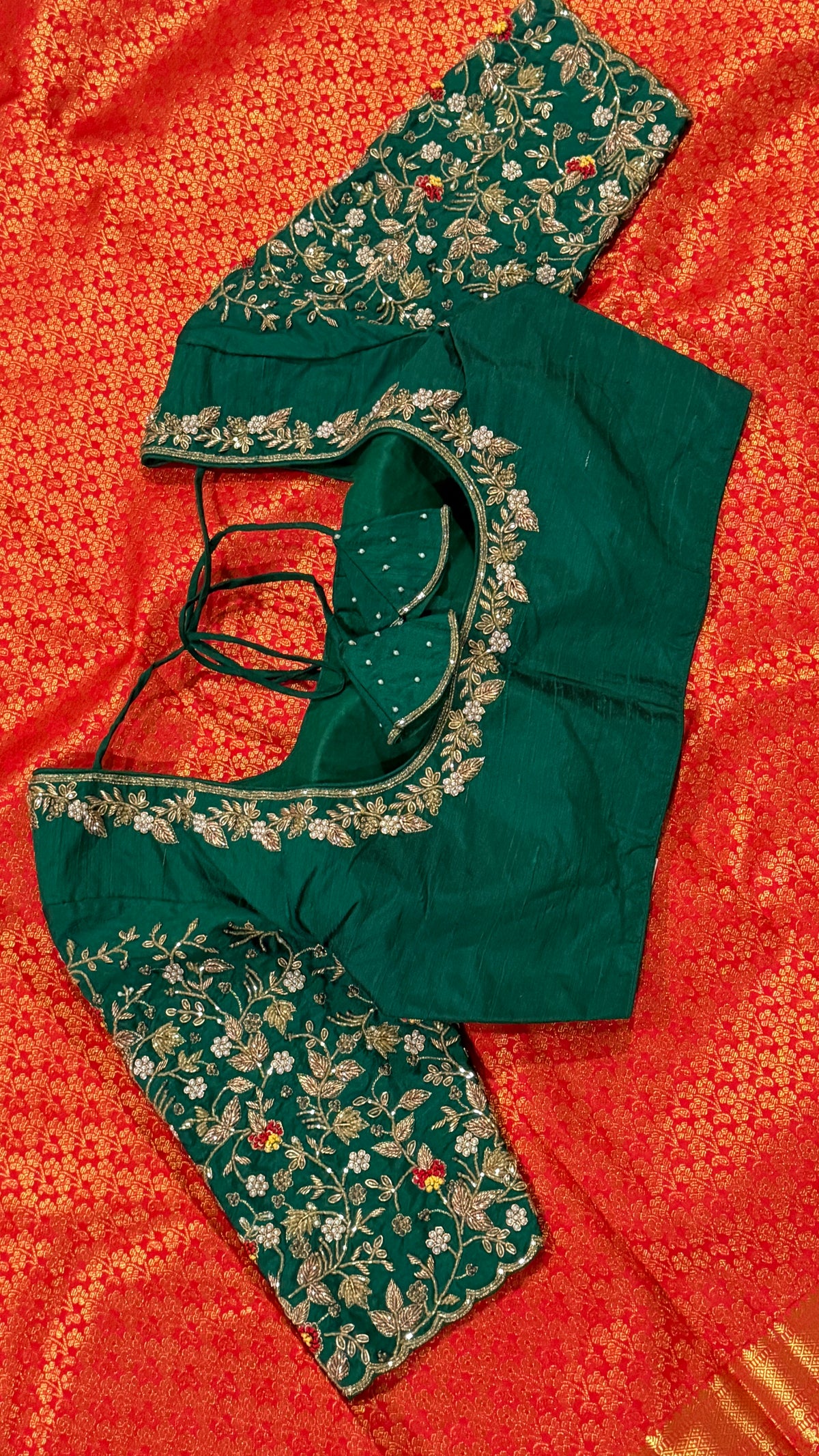 Bottle Green Raw Silk Blouse