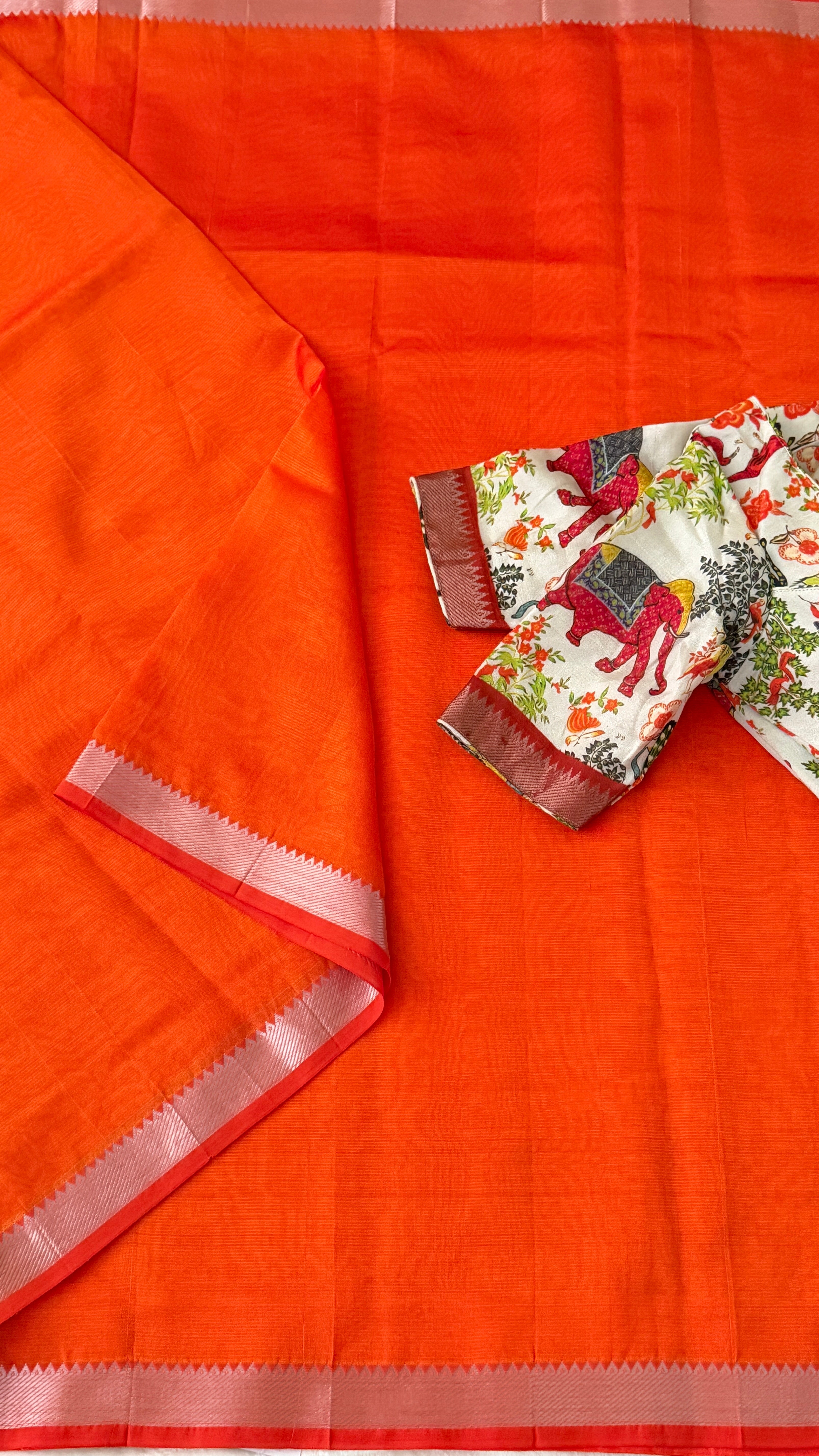 Orange Mangalagiri Silk Saree