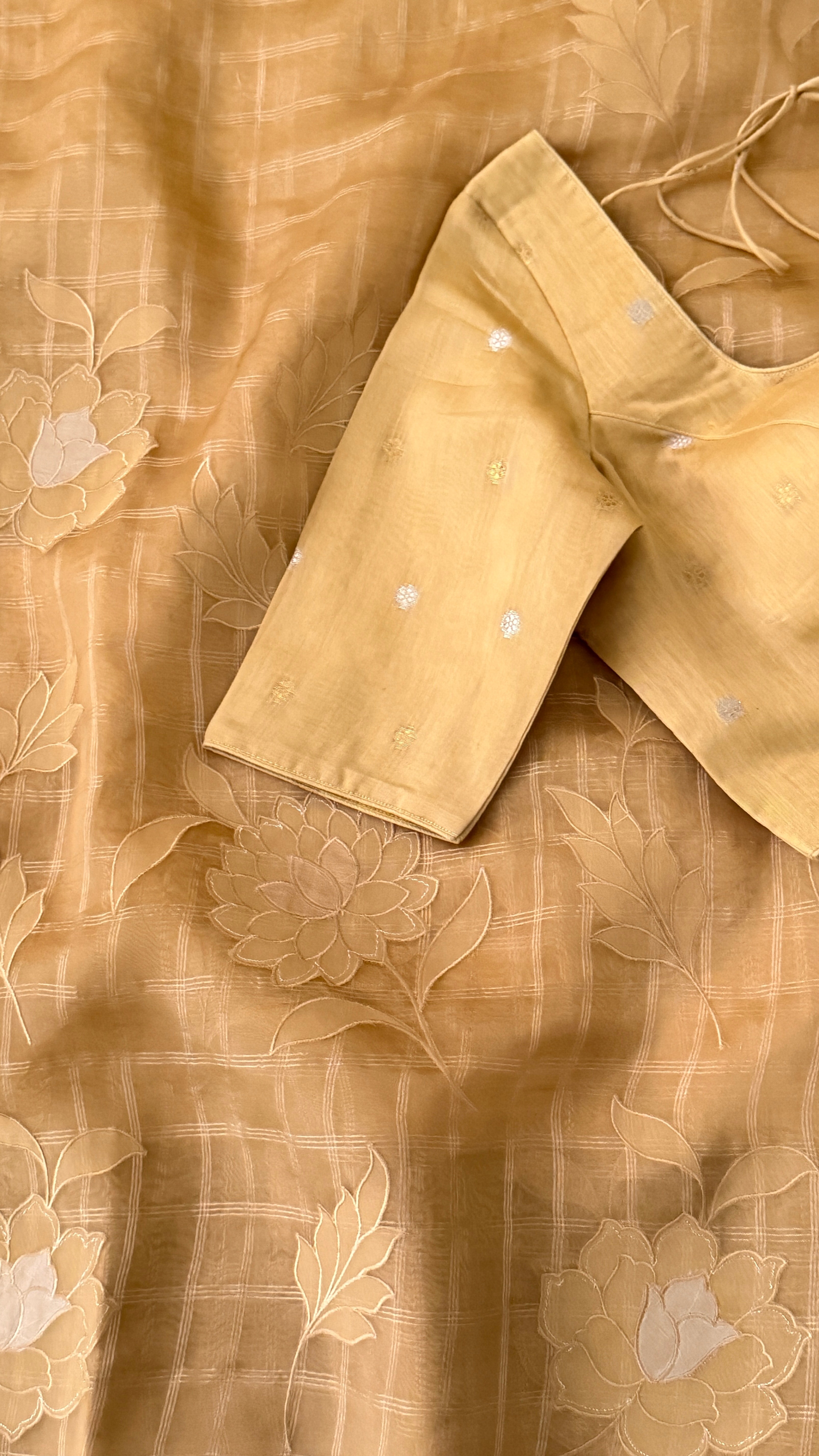 Mustard Kora Organza Saree