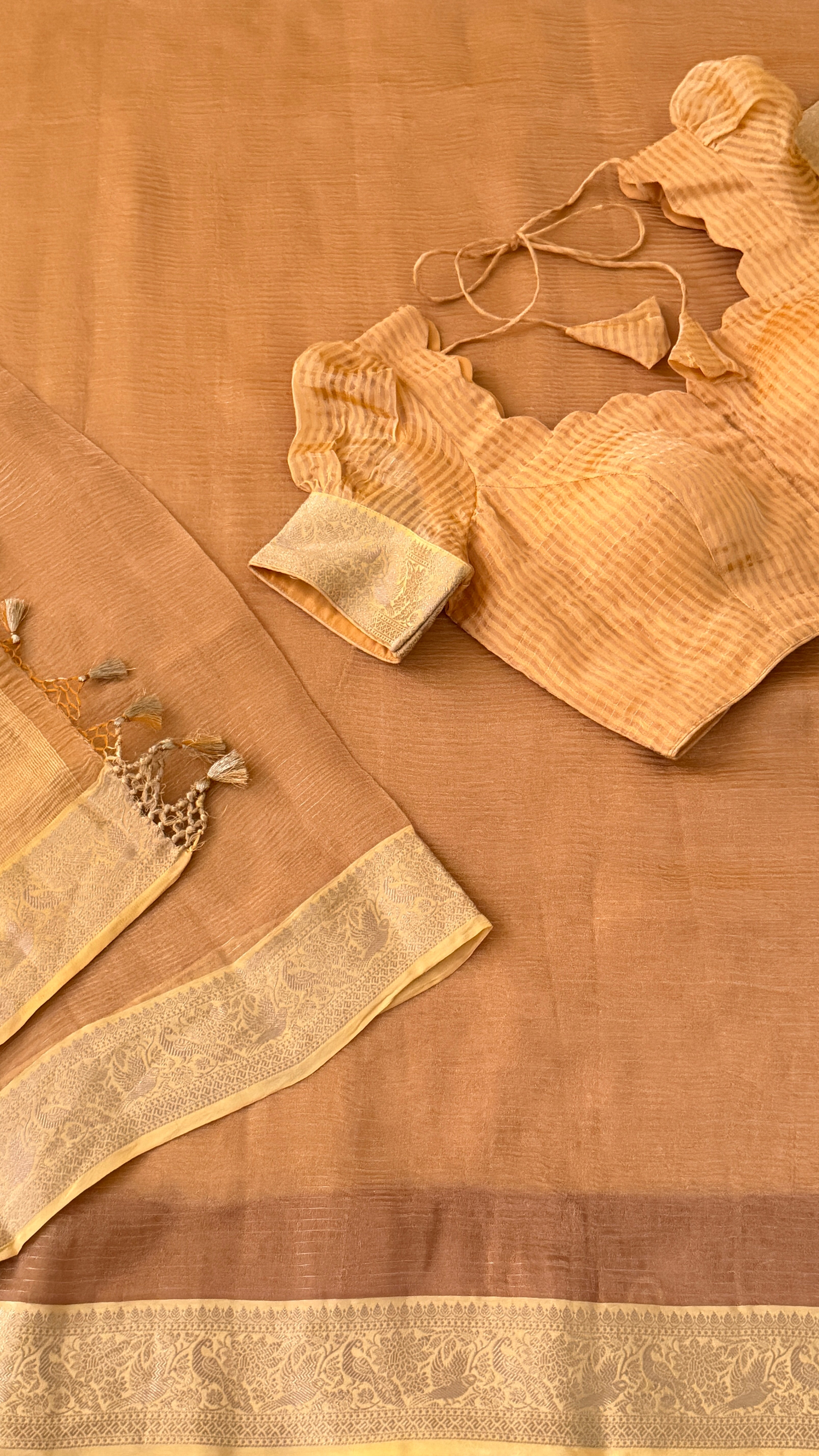 Orange Stripe Kora Tissue Saree