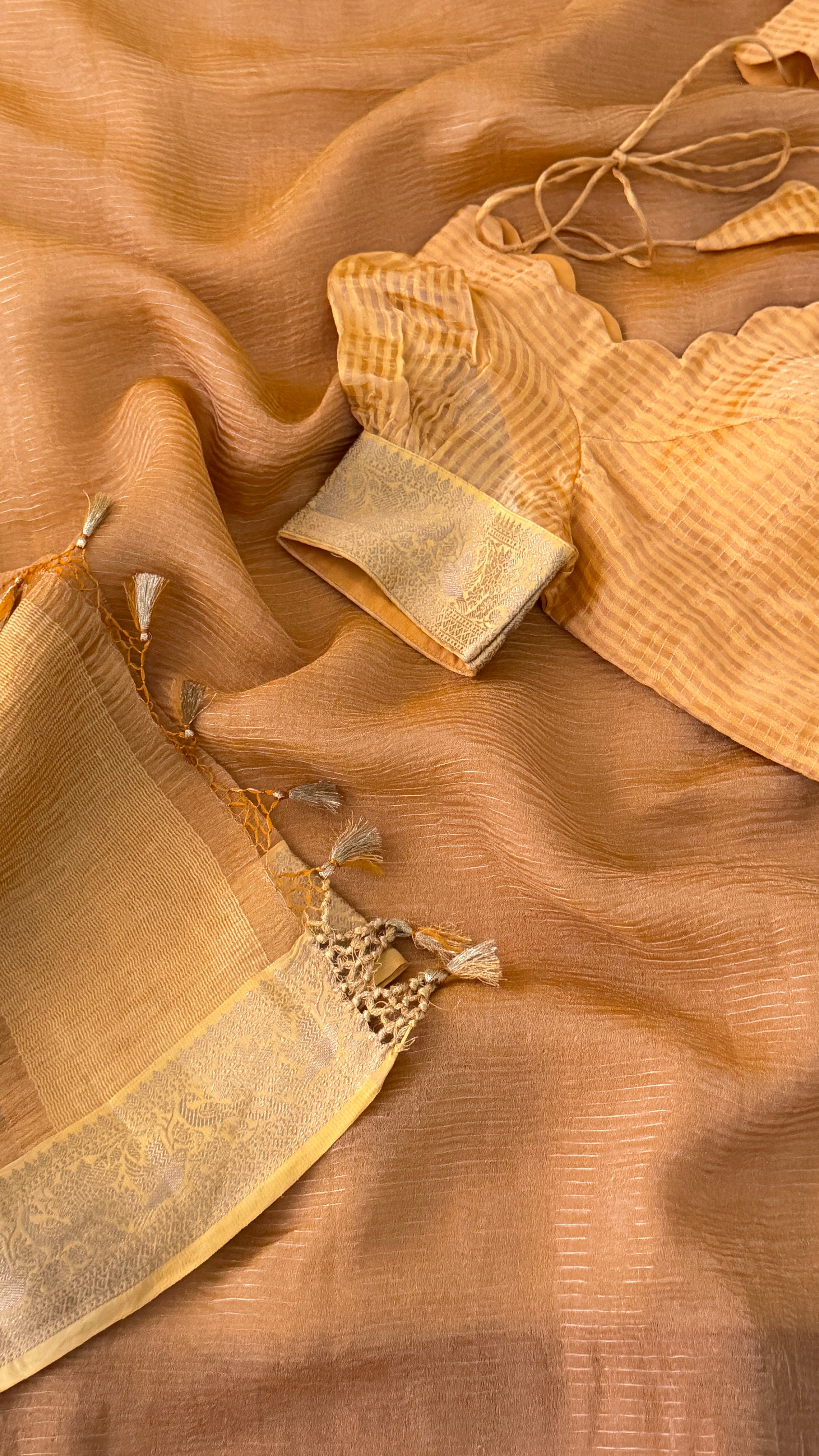 Orange Stripe Kora Tissue Saree