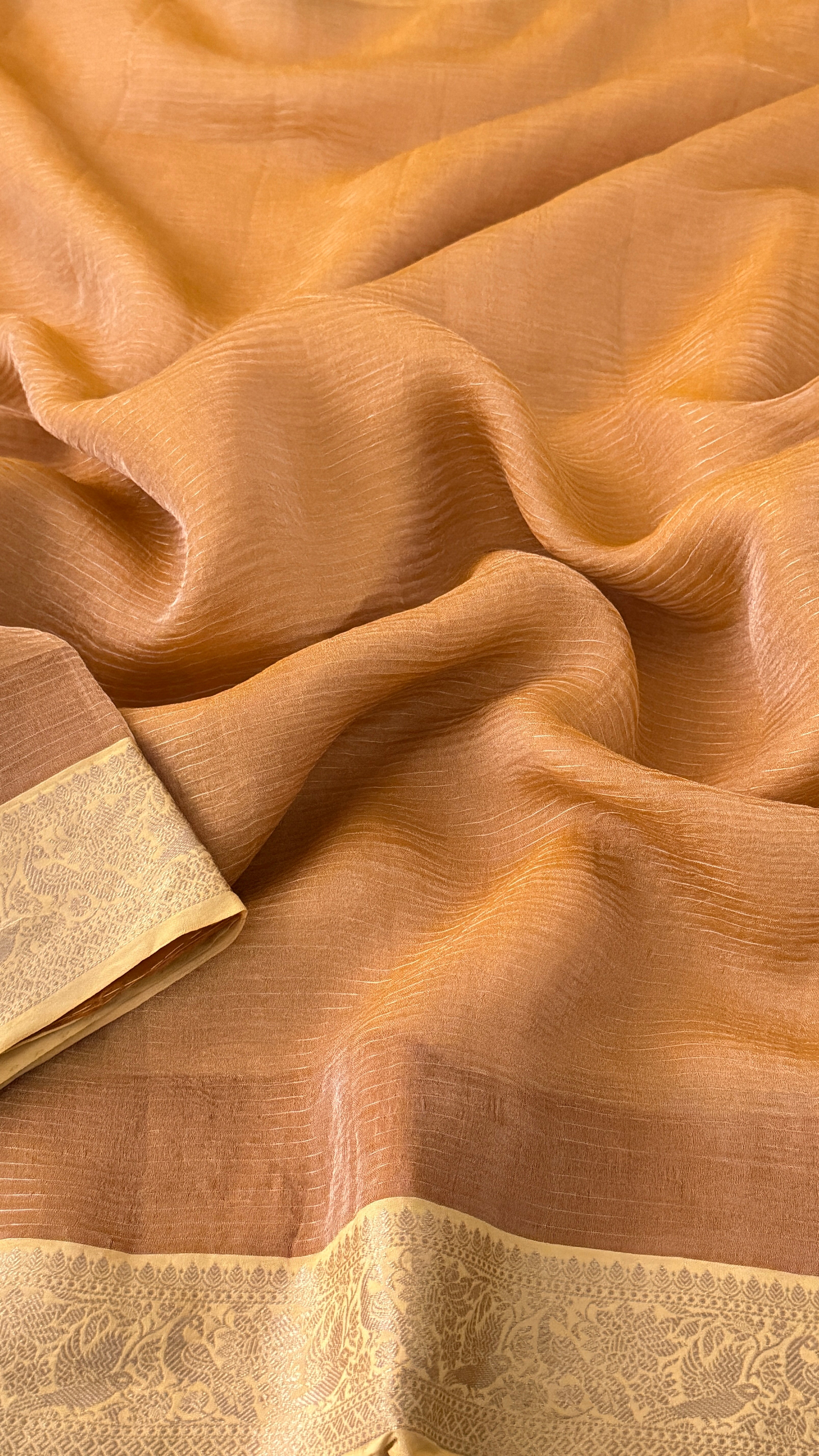 Orange Stripe Kora Tissue Saree