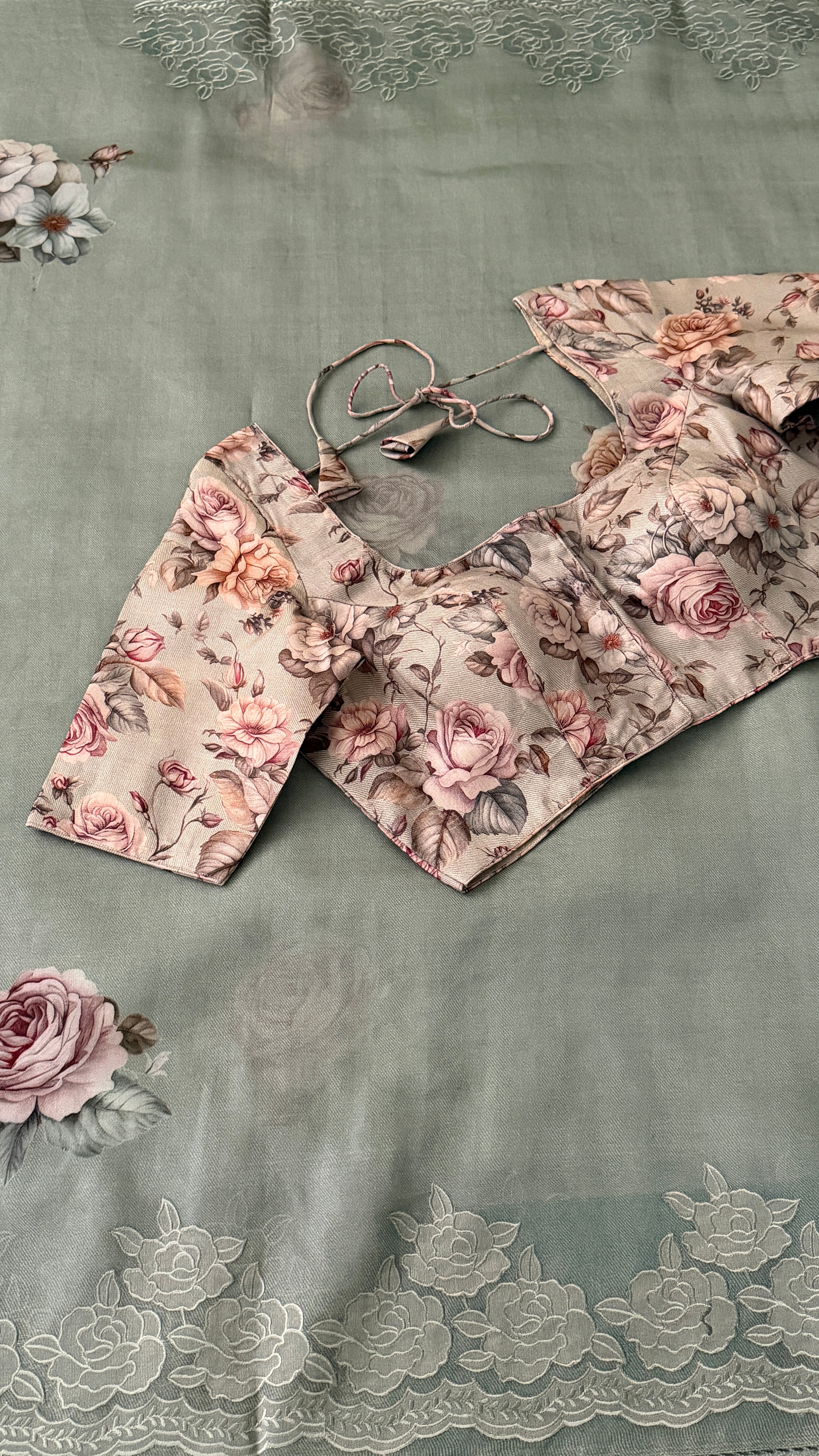 Appliqué Grey Kora Organza Saree