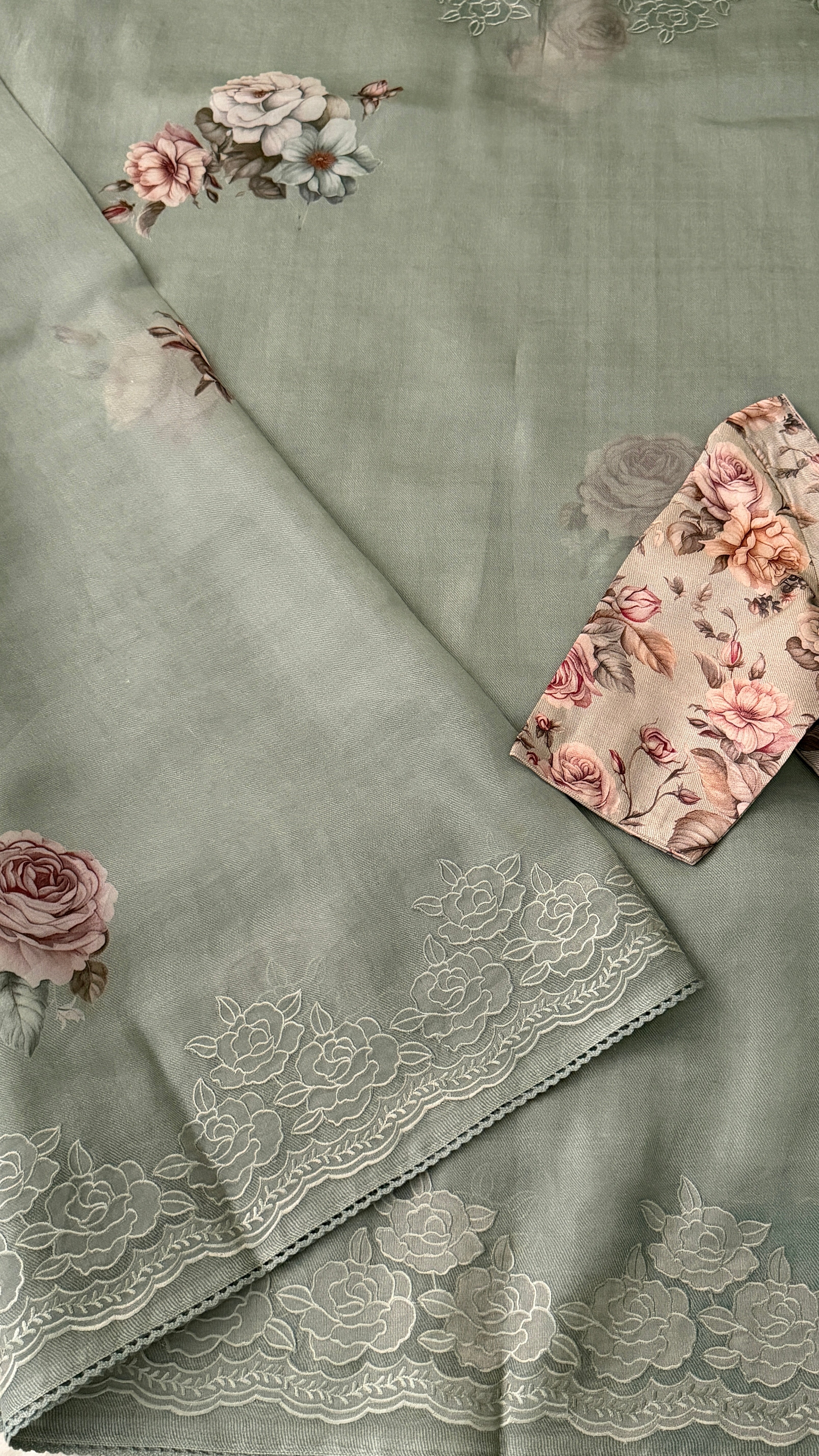 Appliqué Grey Kora Organza Saree