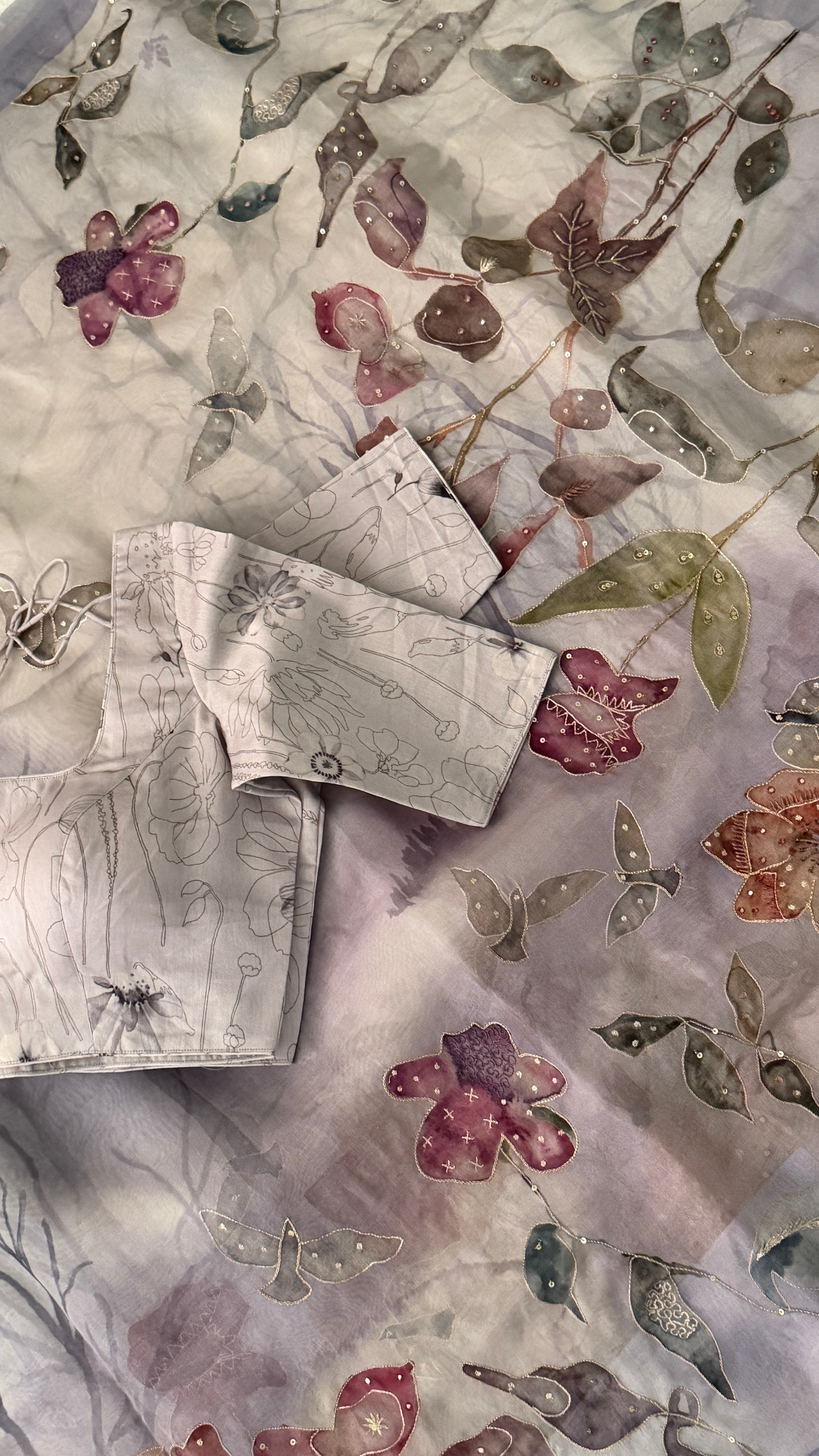 Lavender Floral Kora Organza Saree