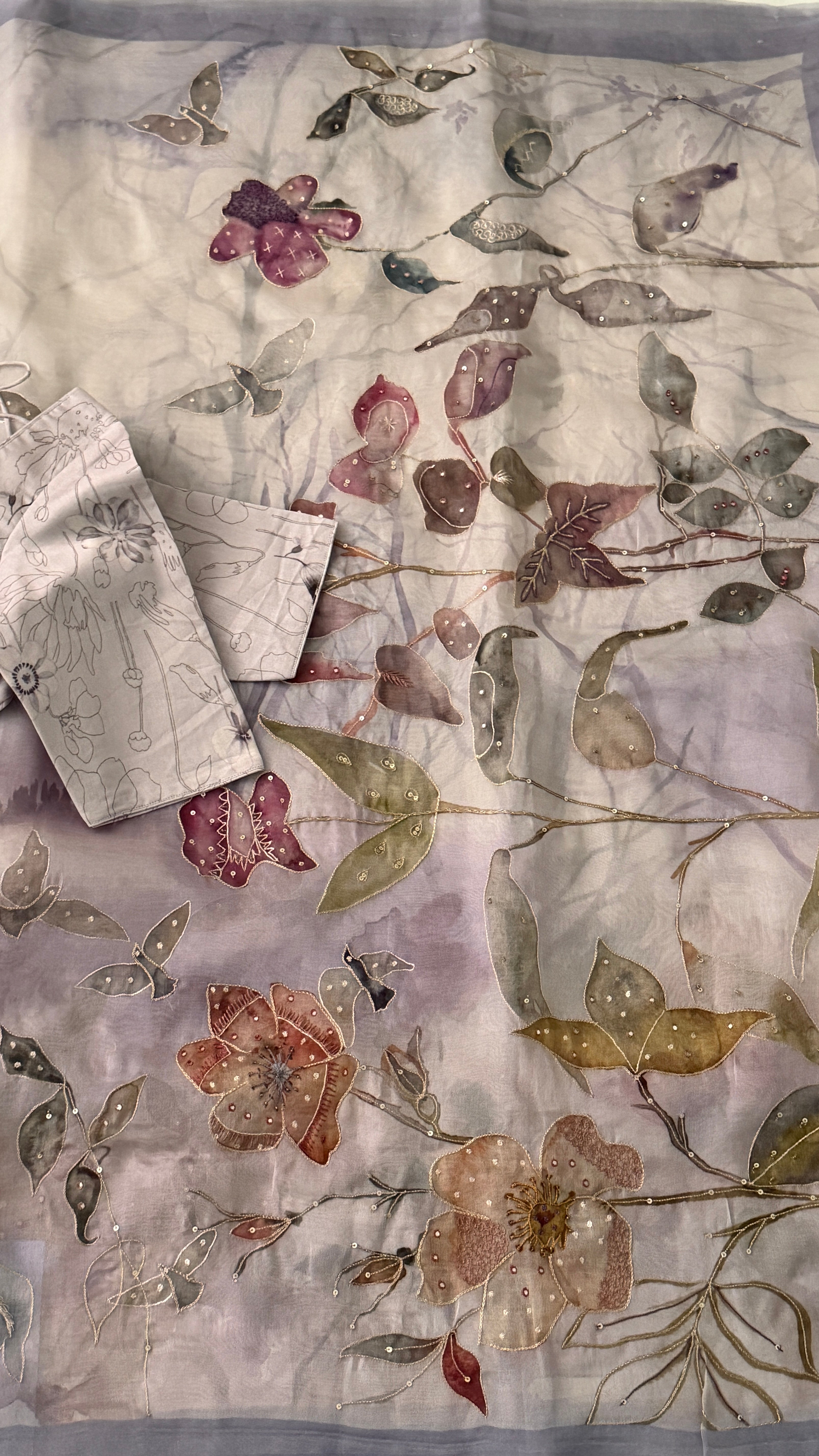 Lavender Floral Kora Organza Saree