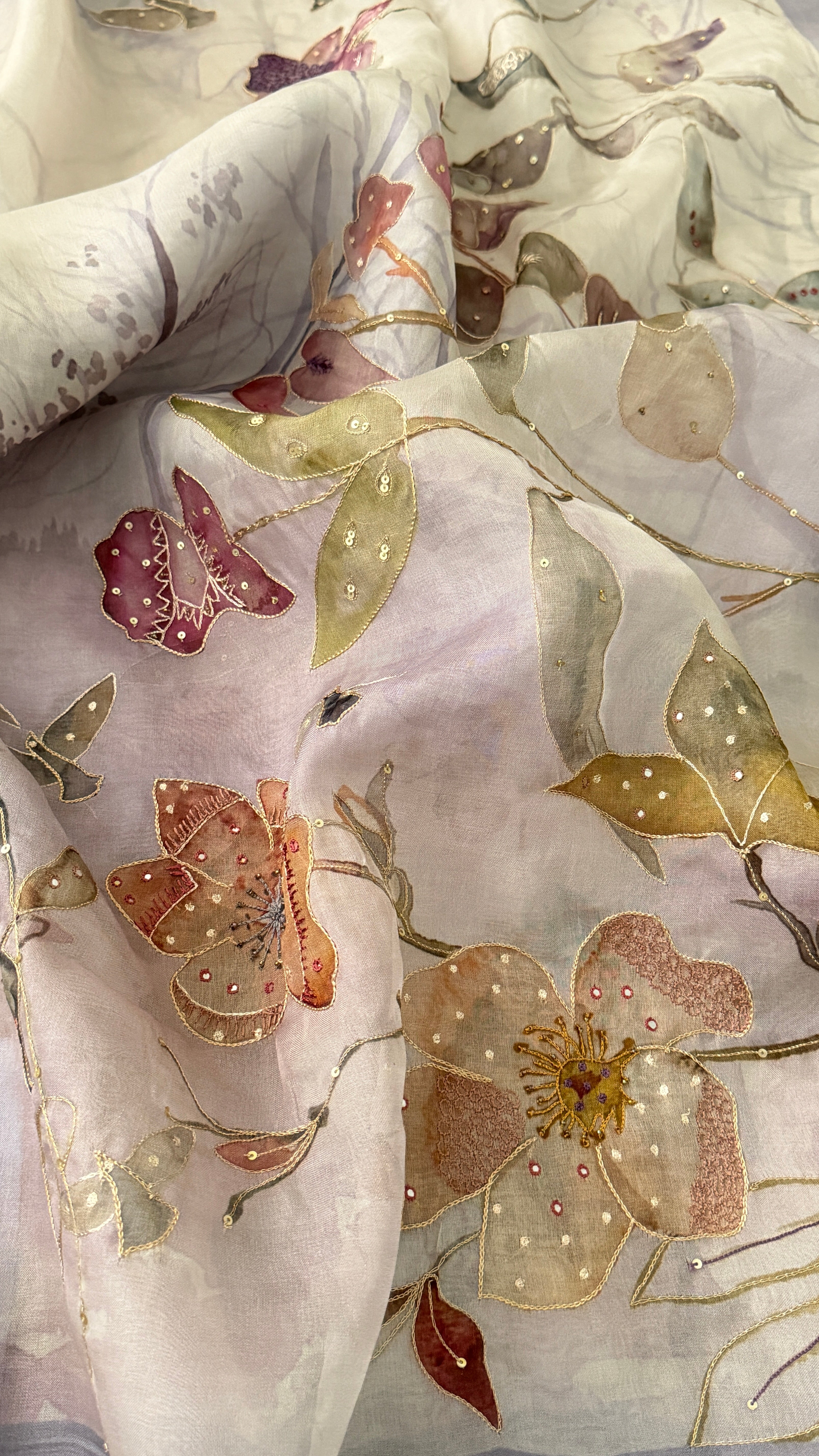 Lavender Floral Kora Organza Saree