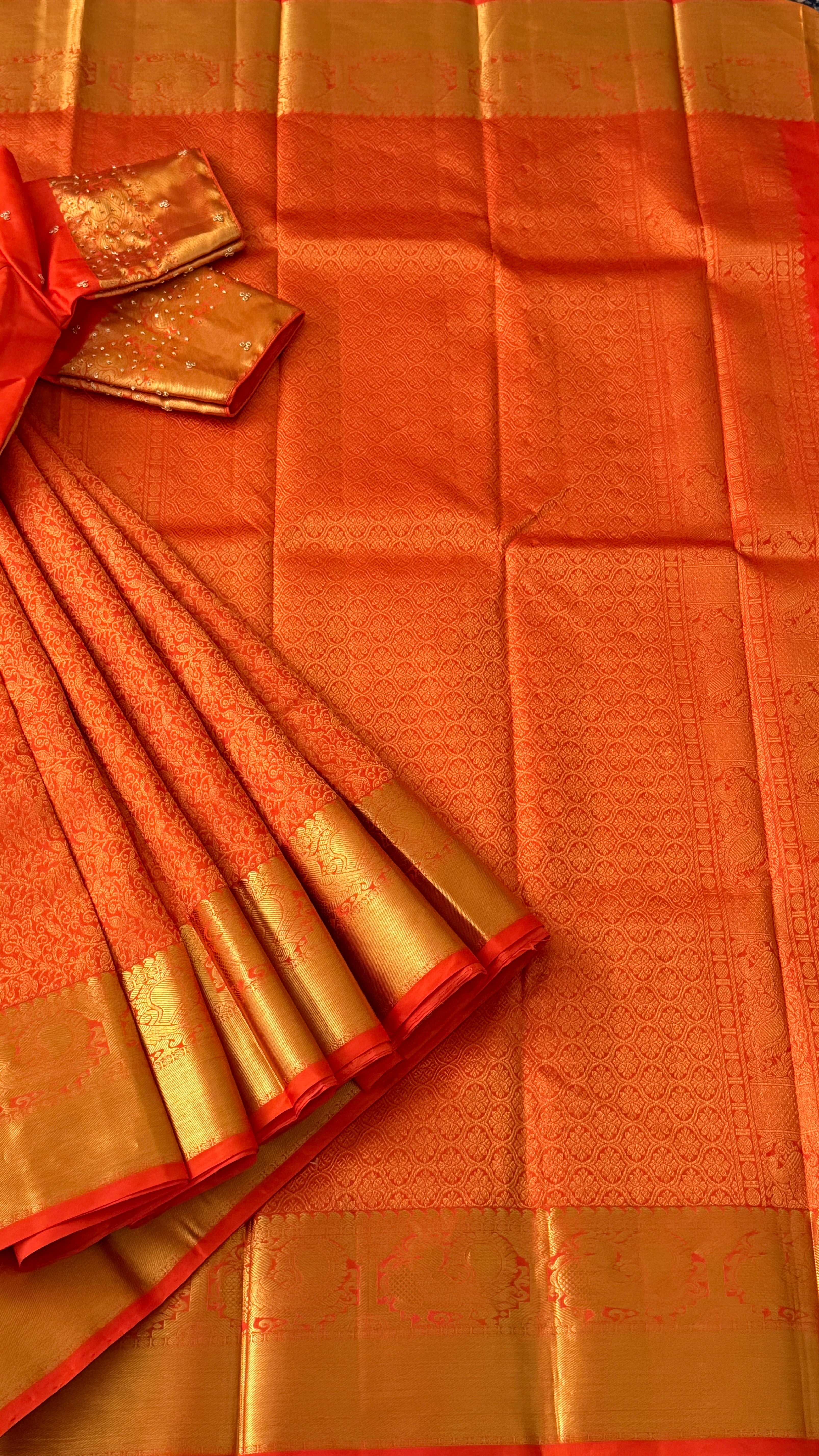 Orange Kanchi Silk Saree