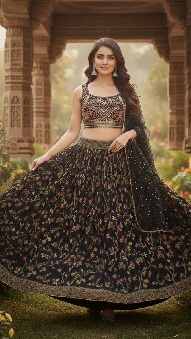 Black Blossom Lehenga