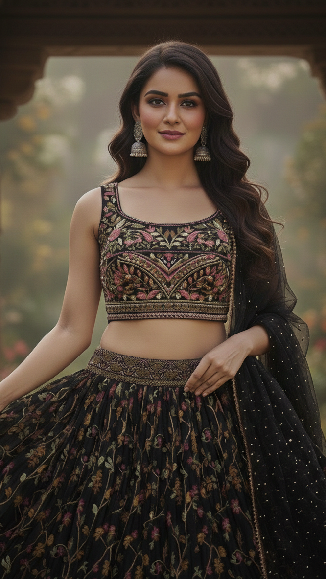 Black Blossom Lehenga