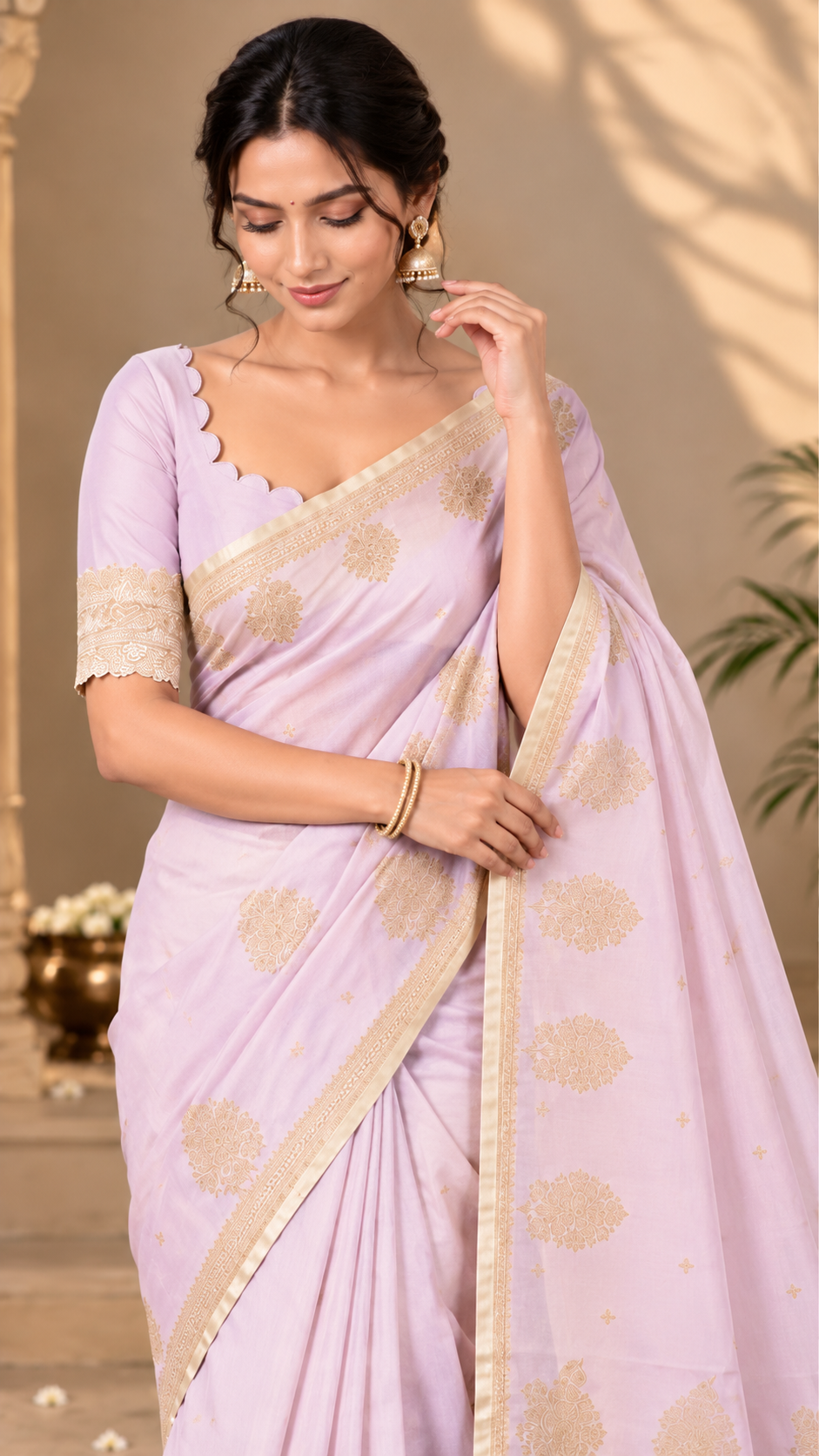 Blush Pink Banaras Satin Silk Saree