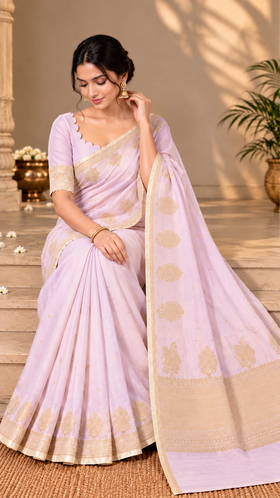Blush Pink Banaras Satin Silk Saree