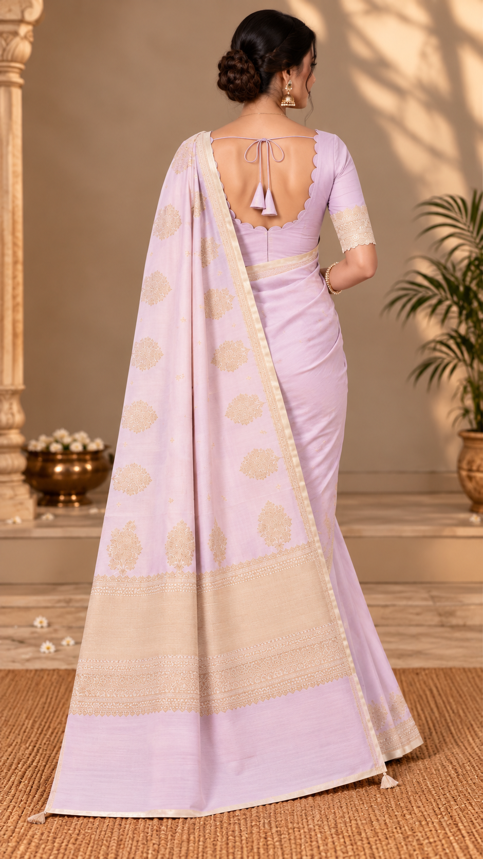 Blush Pink Banaras Satin Silk Saree
