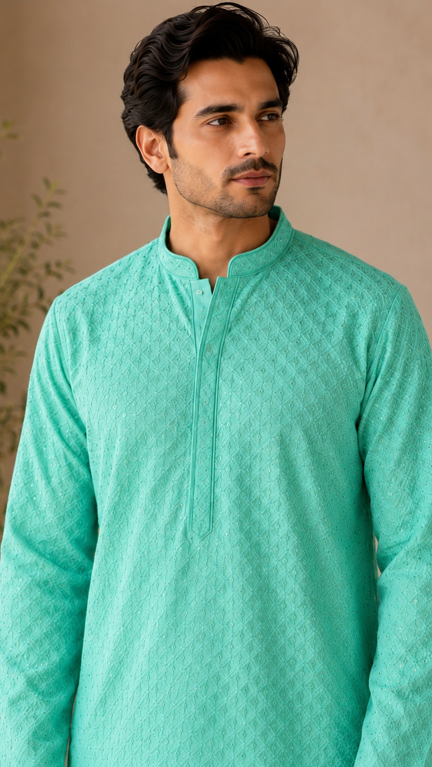 Sky Blue Chikankari Kurta Set