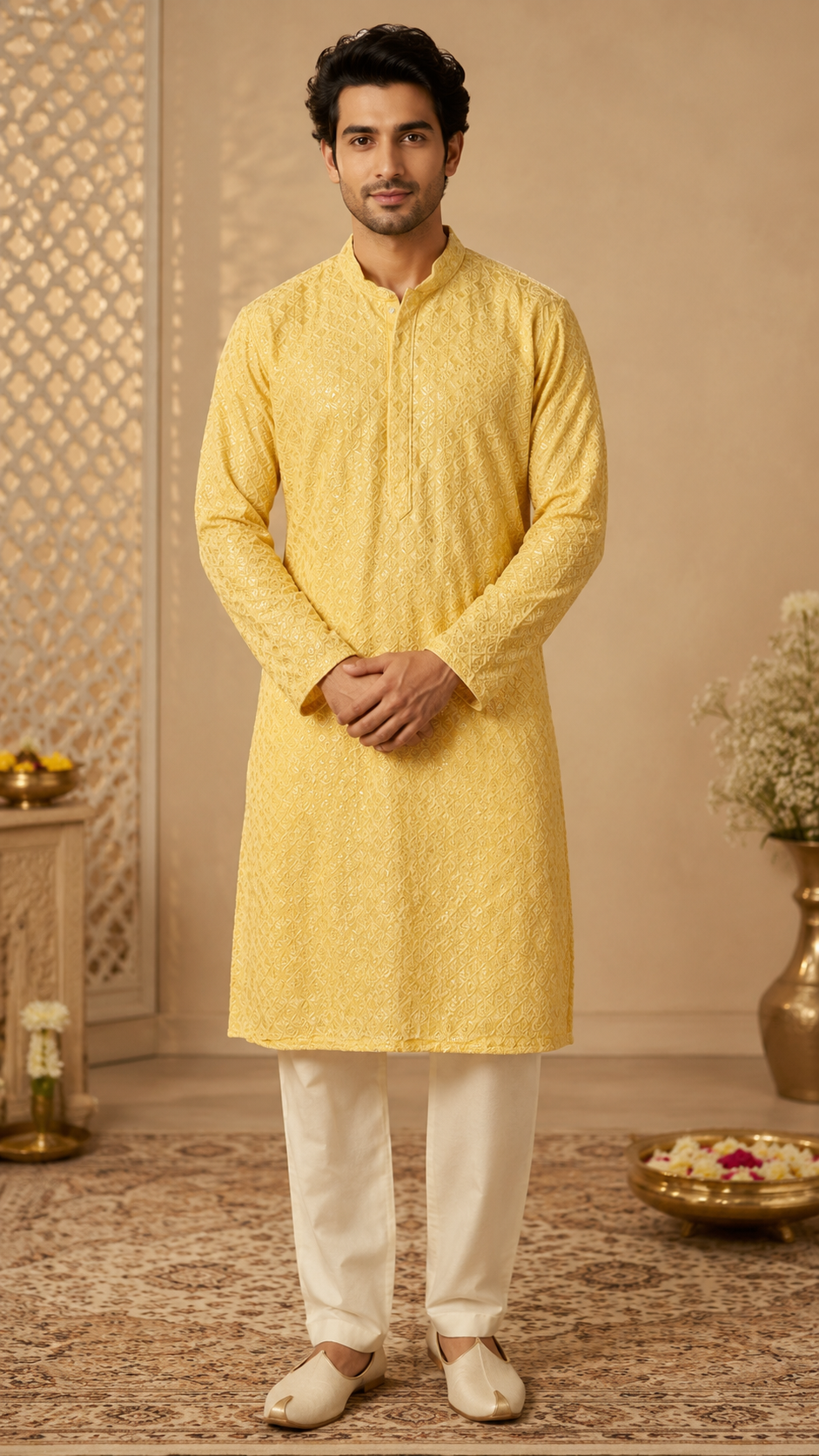 Yellow Cotton Kurta Set