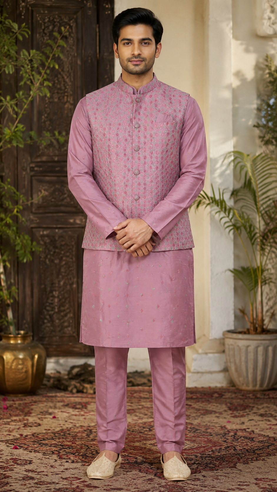 Lavender Silk Jacket-Kurta Set