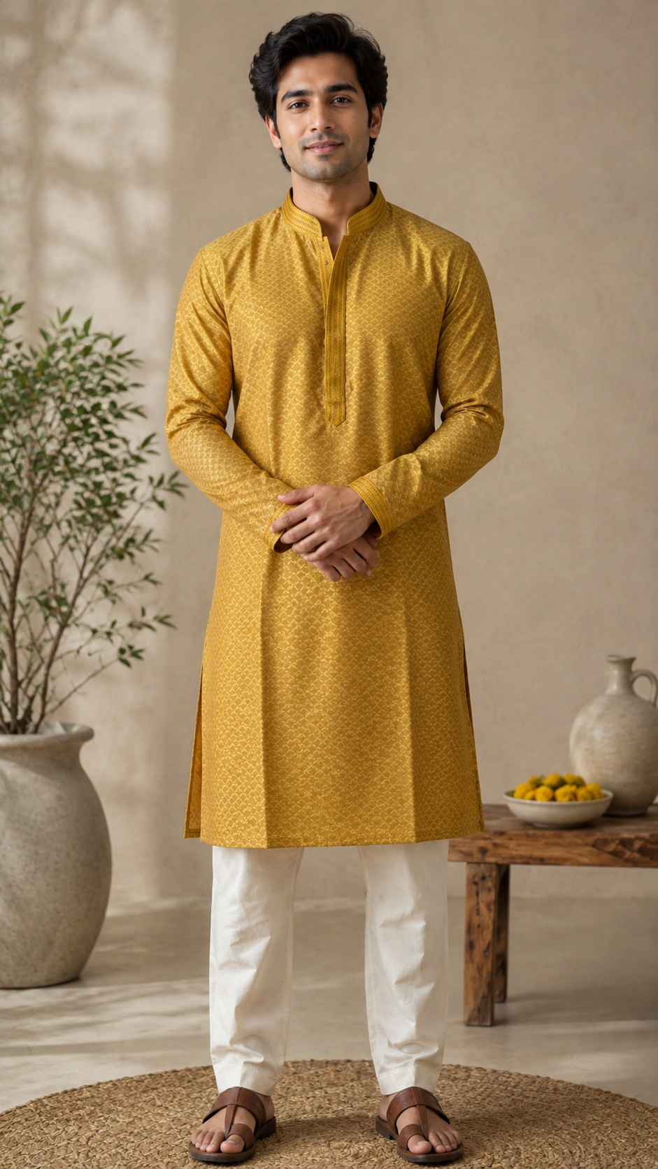 Mustard Silk Kurta Set