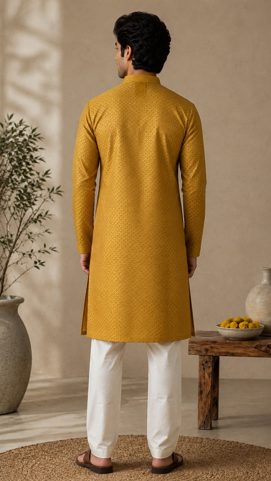 Mustard Silk Kurta Set