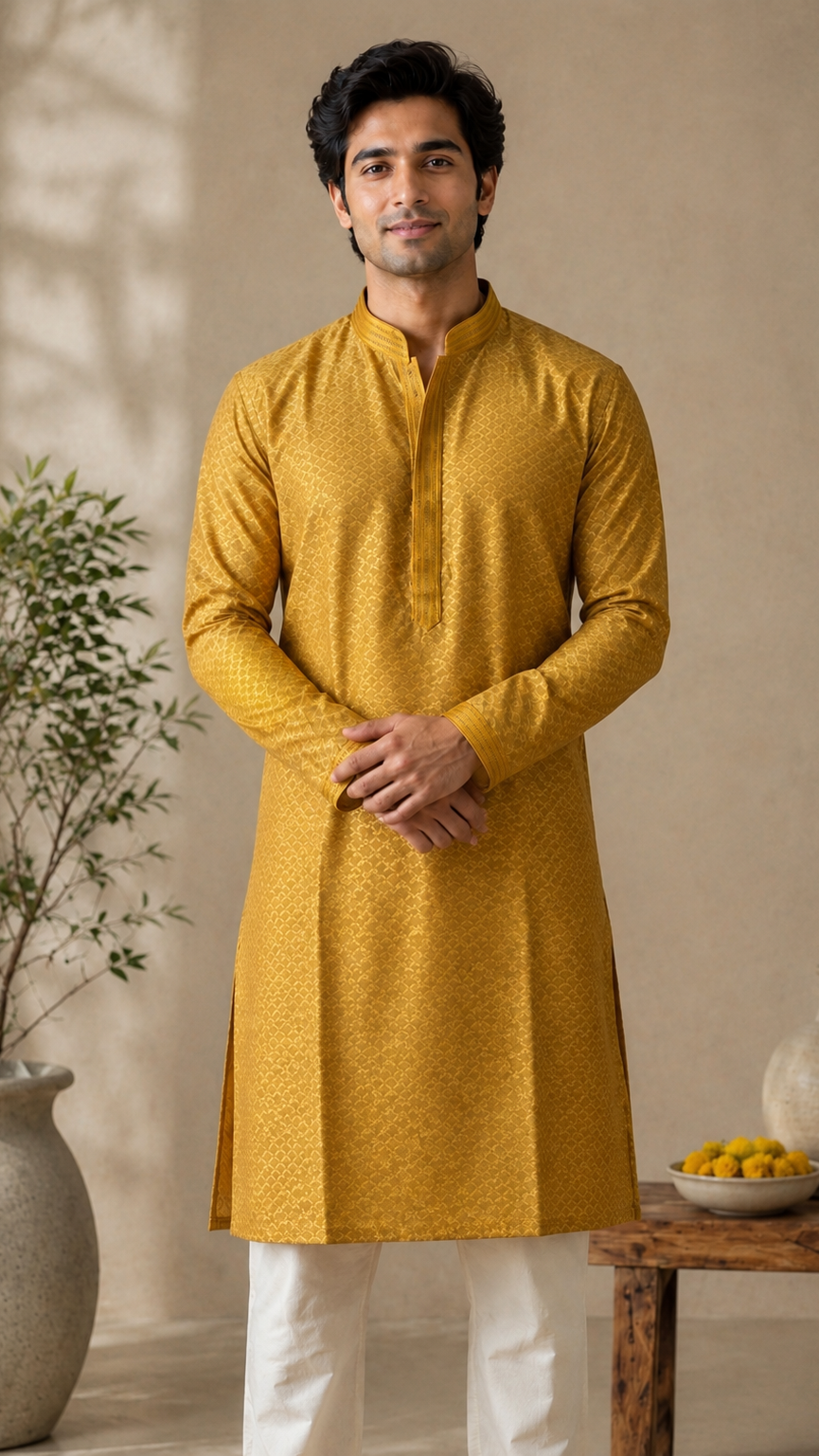 Mustard Silk Kurta Set