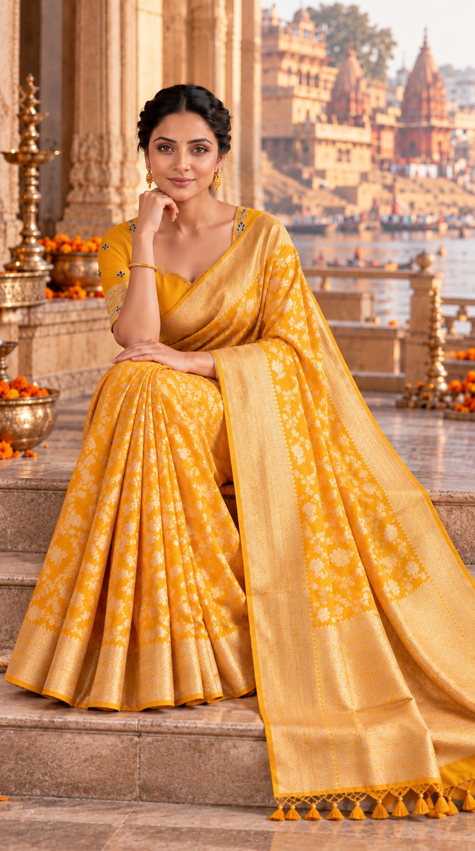 Yellow Banaras Katan Silk saree