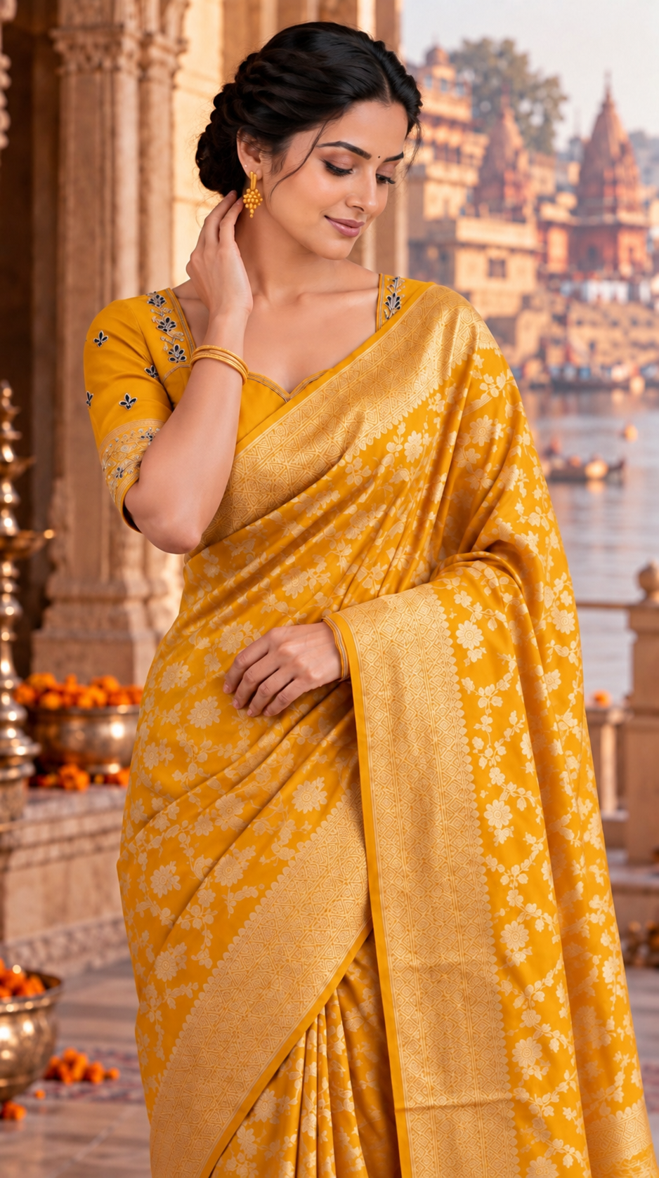 Yellow Banaras Katan Silk saree