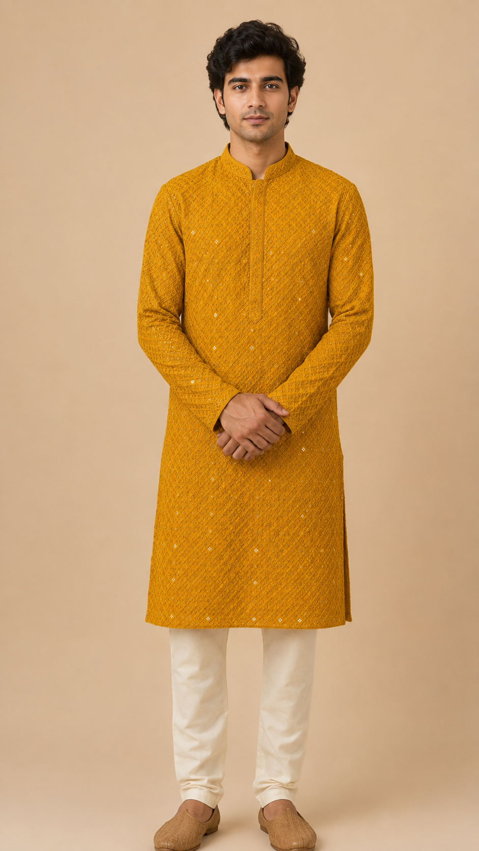 Mustard Chikankari Sequin Kurta Set