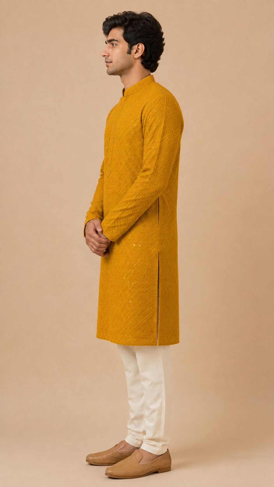 Mustard Chikankari Sequin Kurta Set